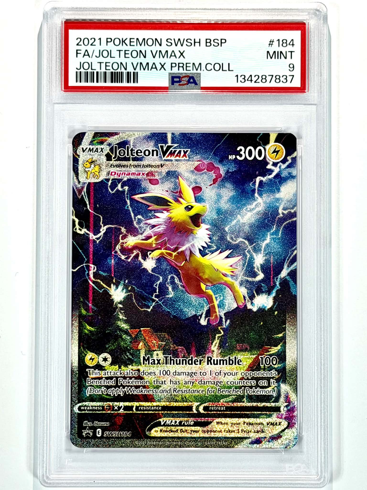 2021 Pokemon SWSH BSP - FA/Jolteon VMAX Jolteon VMAX PREM.COLL #184 - PSA 9
