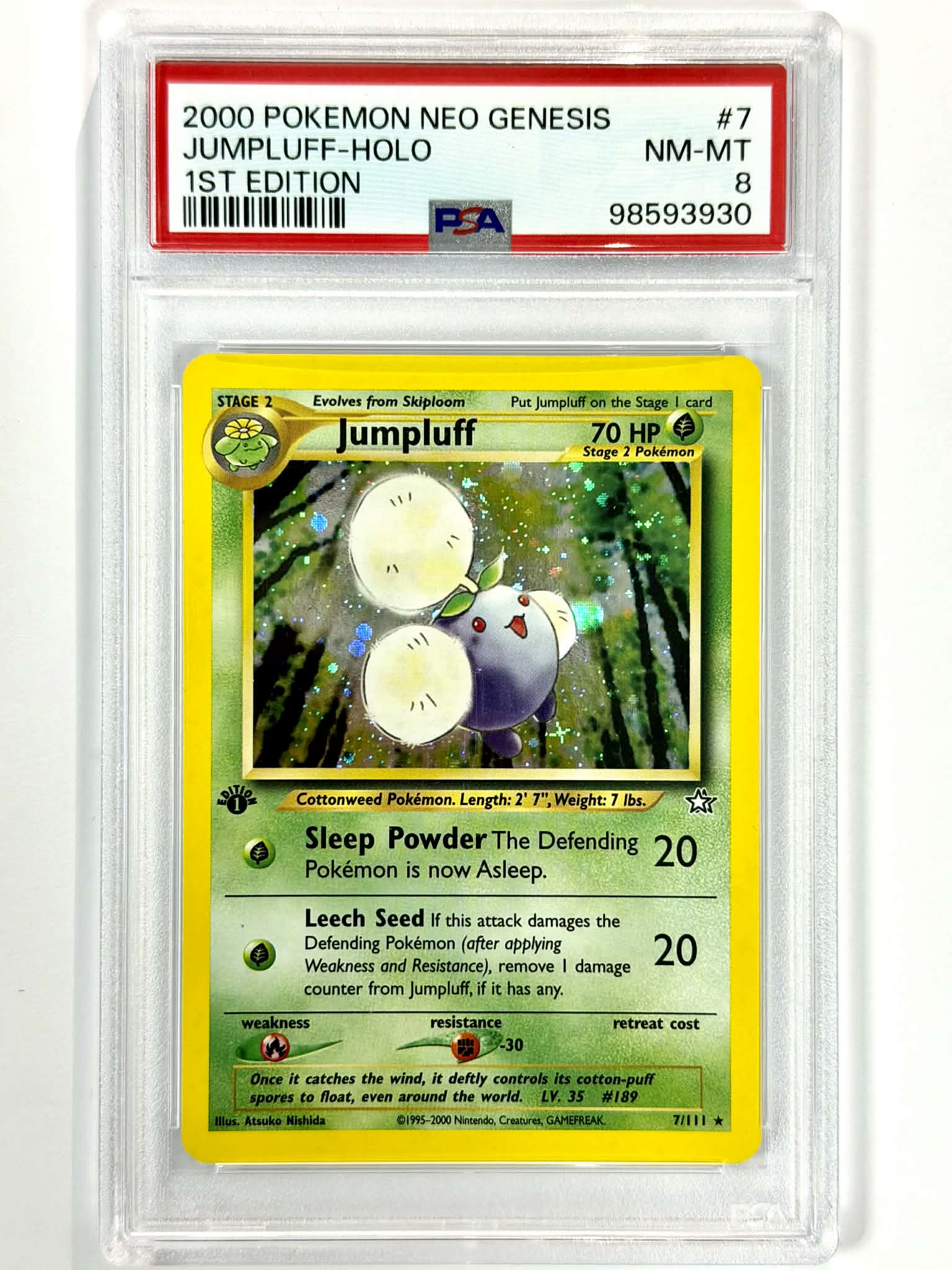 2000 Pokemon Neo Genesis Jumpluff - Holo 1st Edition #7 - PSA 8