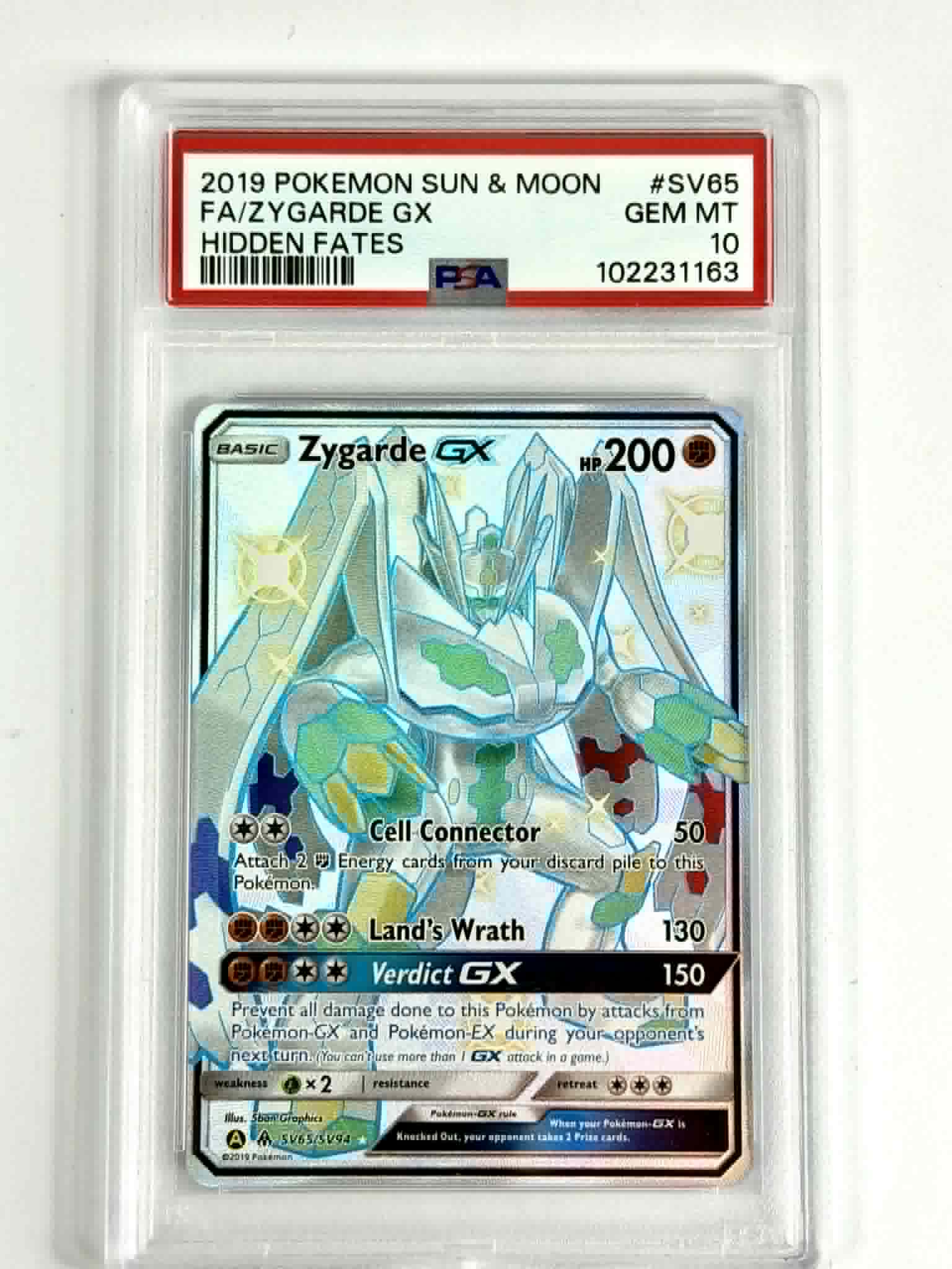 2019 Pokemon Sun & Moon FA/Zygarde GX Hidden Fates #SV65 - PSA 10