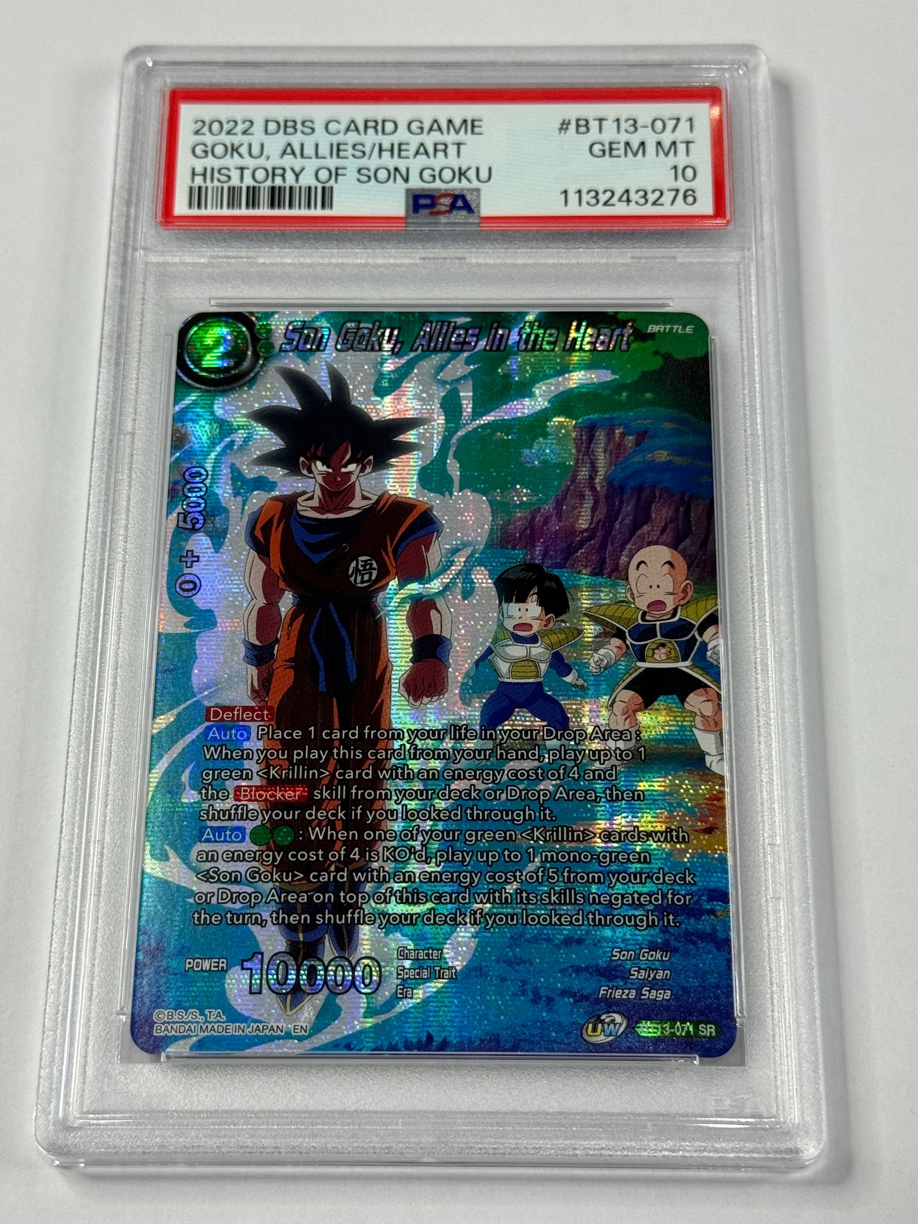2022 DBS CARD GAME GOKU, ALLIES/HEART HISTORY OF SON GOKU #BT13-071 PSA 10