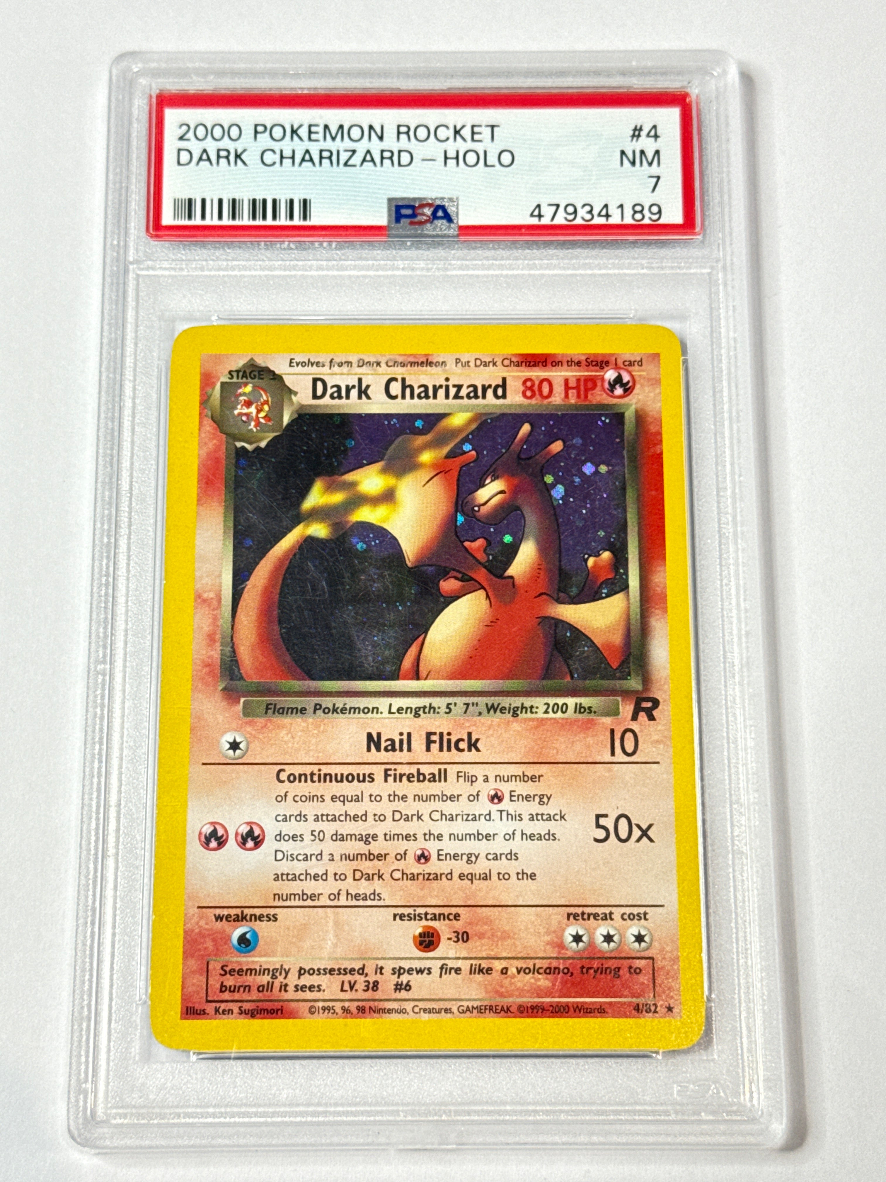 2000 POKEMON ROCKET DARK CHARIZARD - HOLO #4 PSA 7