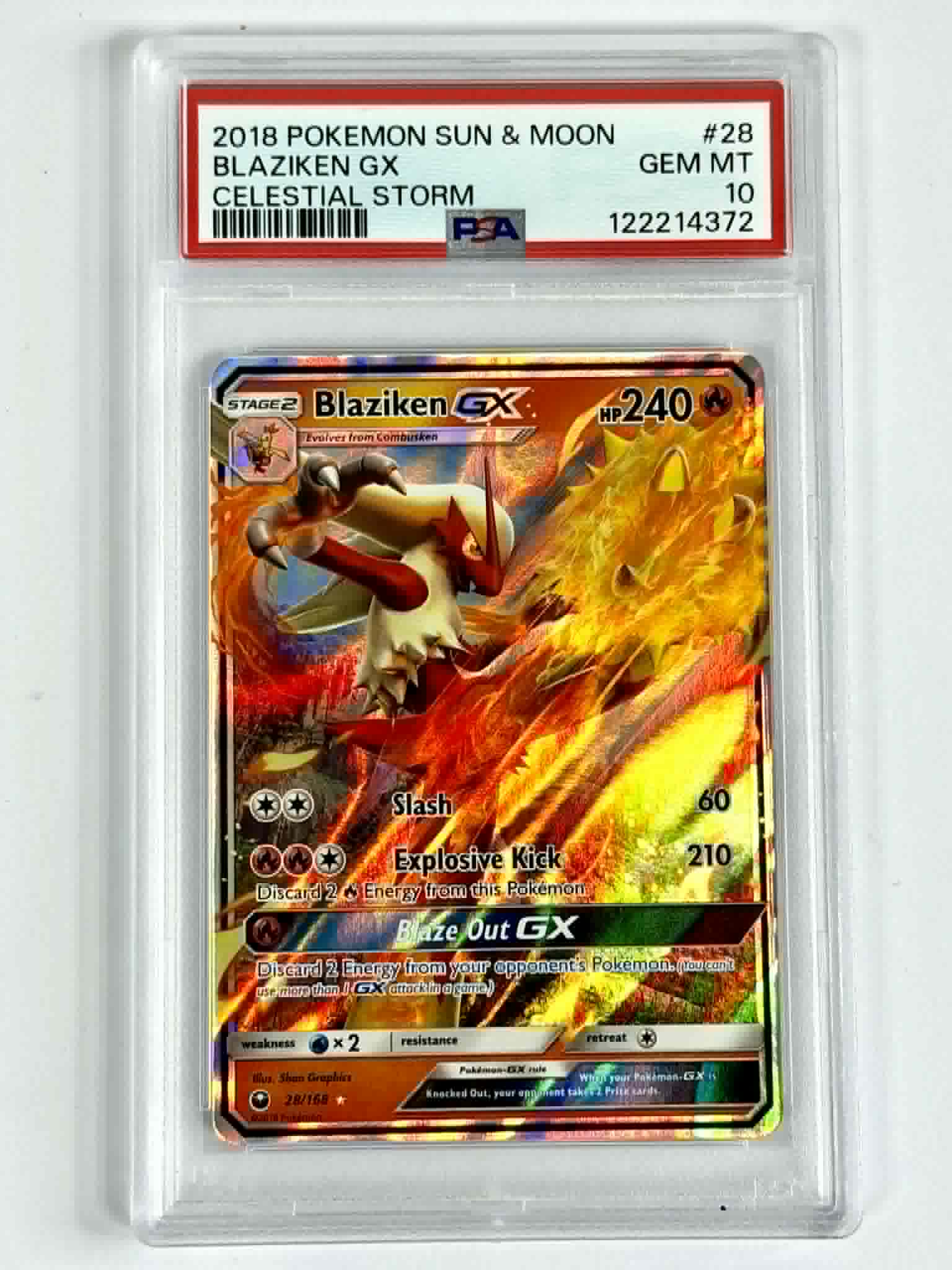 2018 Pokemon Sun & Moon Blaziken GX Celestial Storm #28 - PSA 10