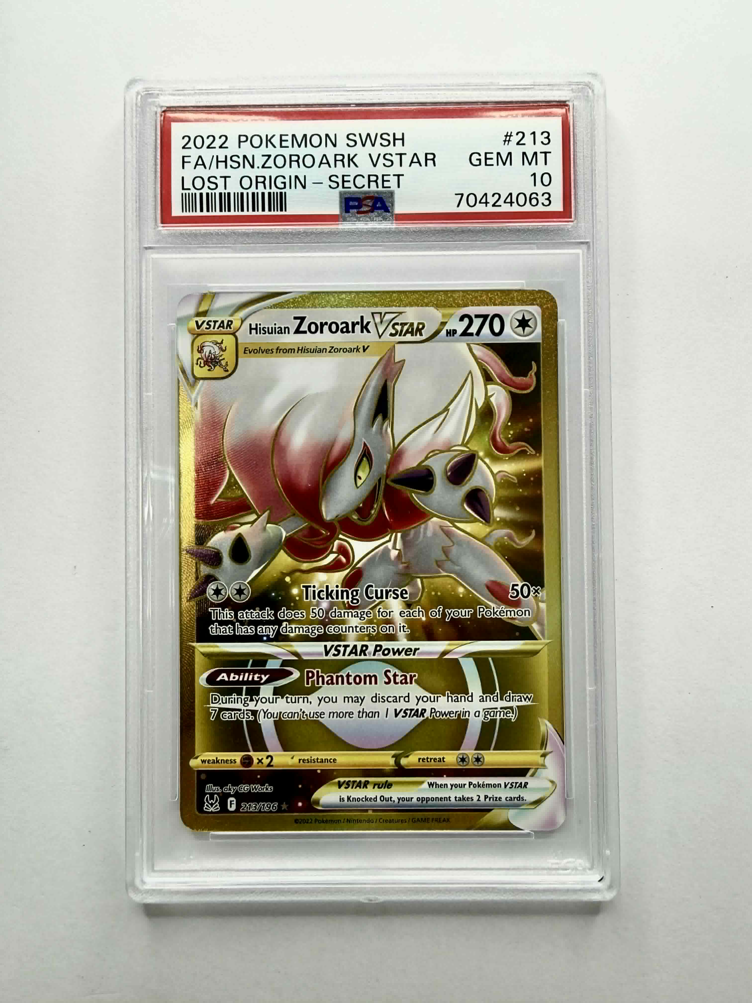 2022 Pokemon SWSH FA/HSN.Zoroark VSTAR Lost Origin - Secret #213 - PSA 10