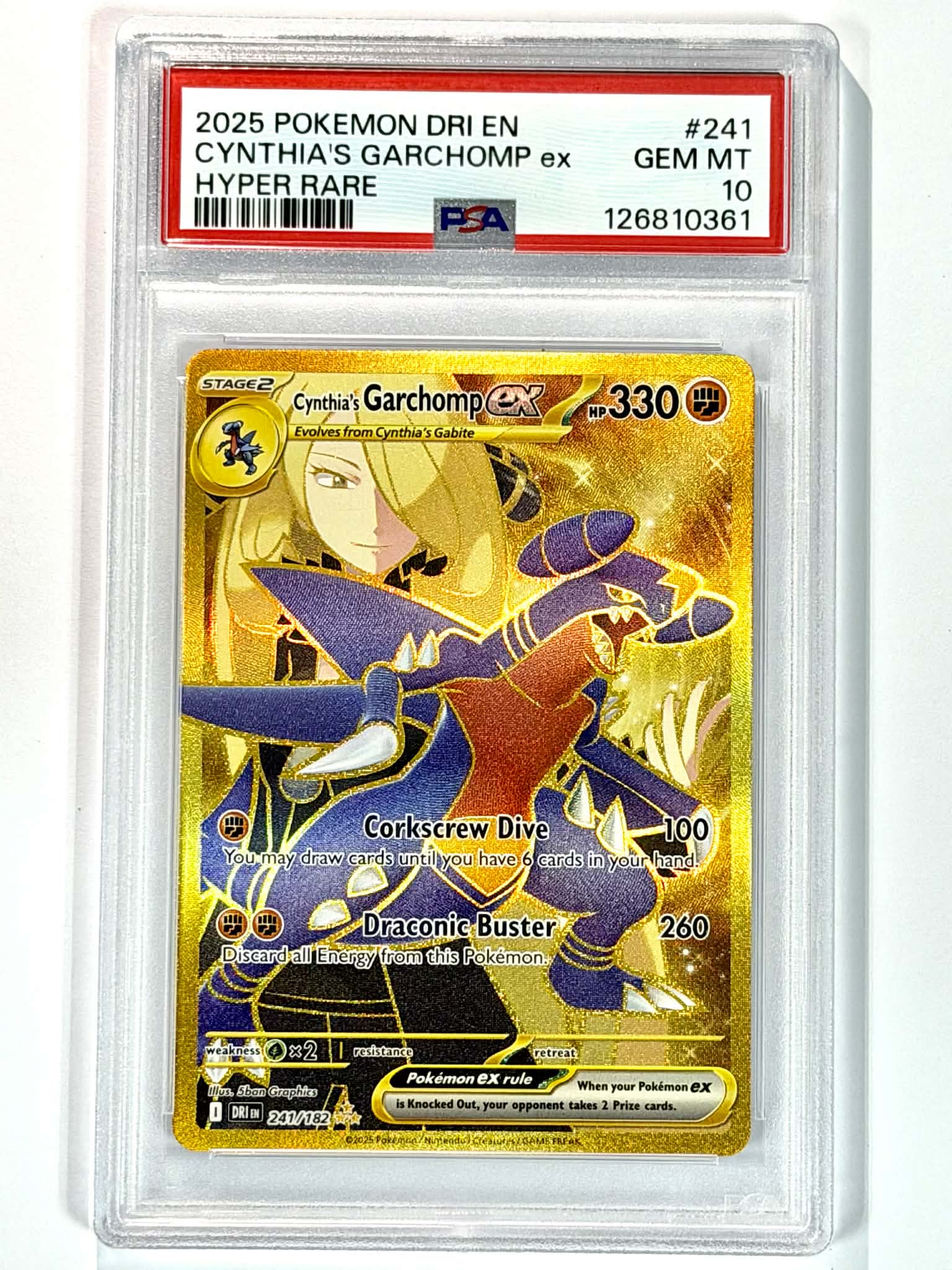 2025 Pokemon DRI EN Cynthia's Garchomp EX Hyper Rare #241 - PSA 10