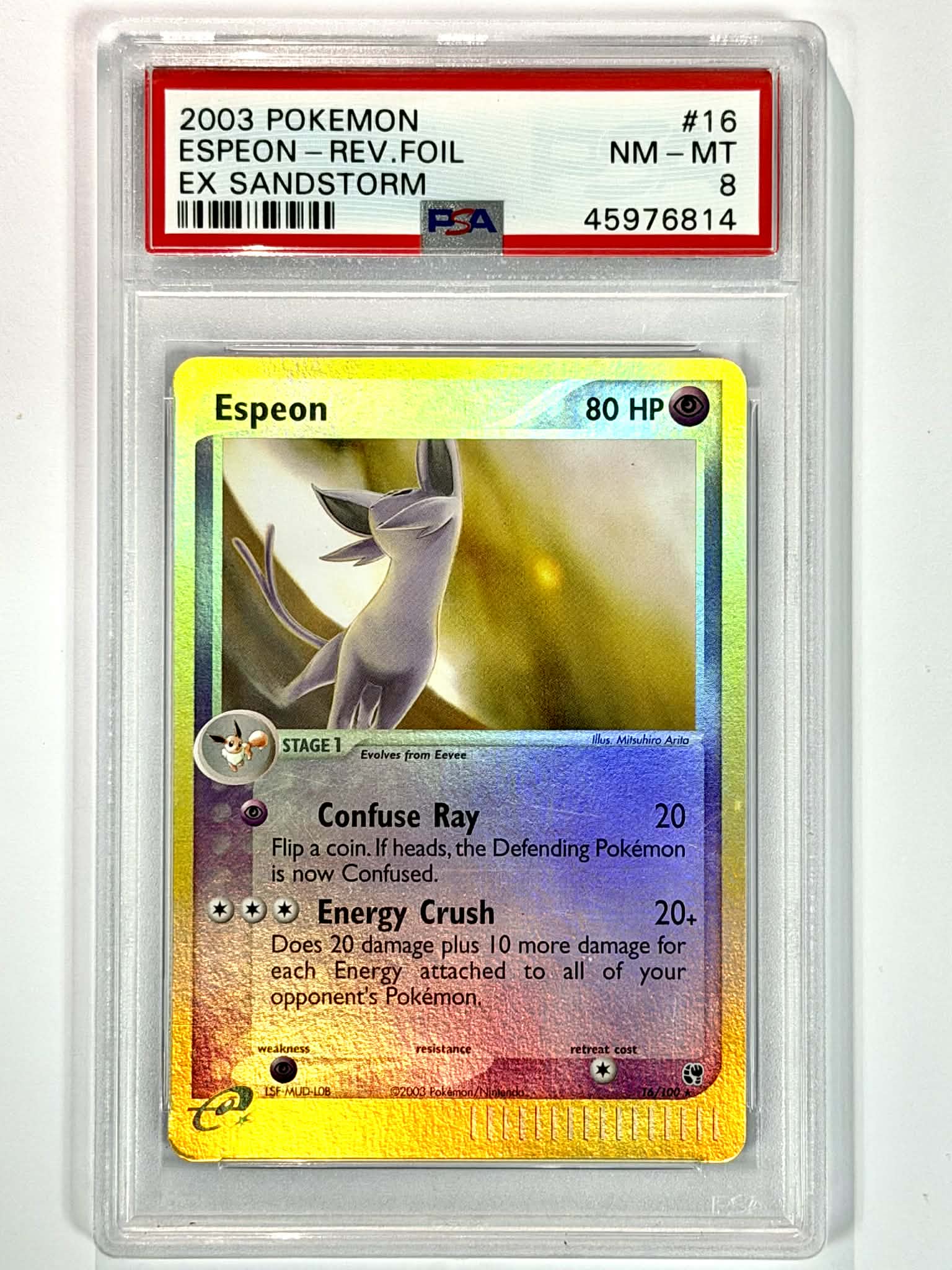 2003 Pokemon Espeon - Rev.Foil Ex Sandstorm #16 - PSA 8