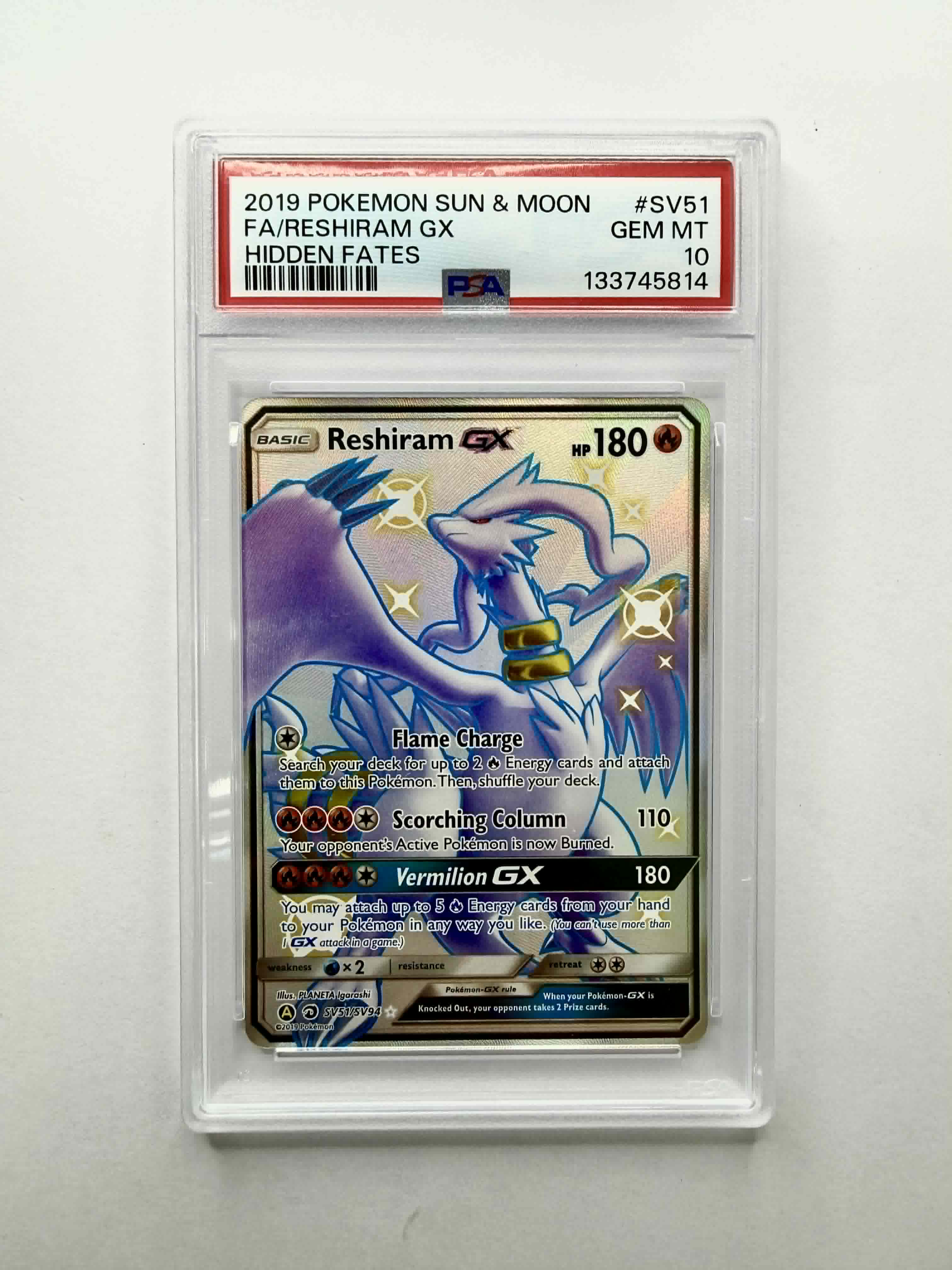 2019 Pokemon Sun & Moon FA/Reshiram GX Hidden Fates #SV51 - PSA 10
