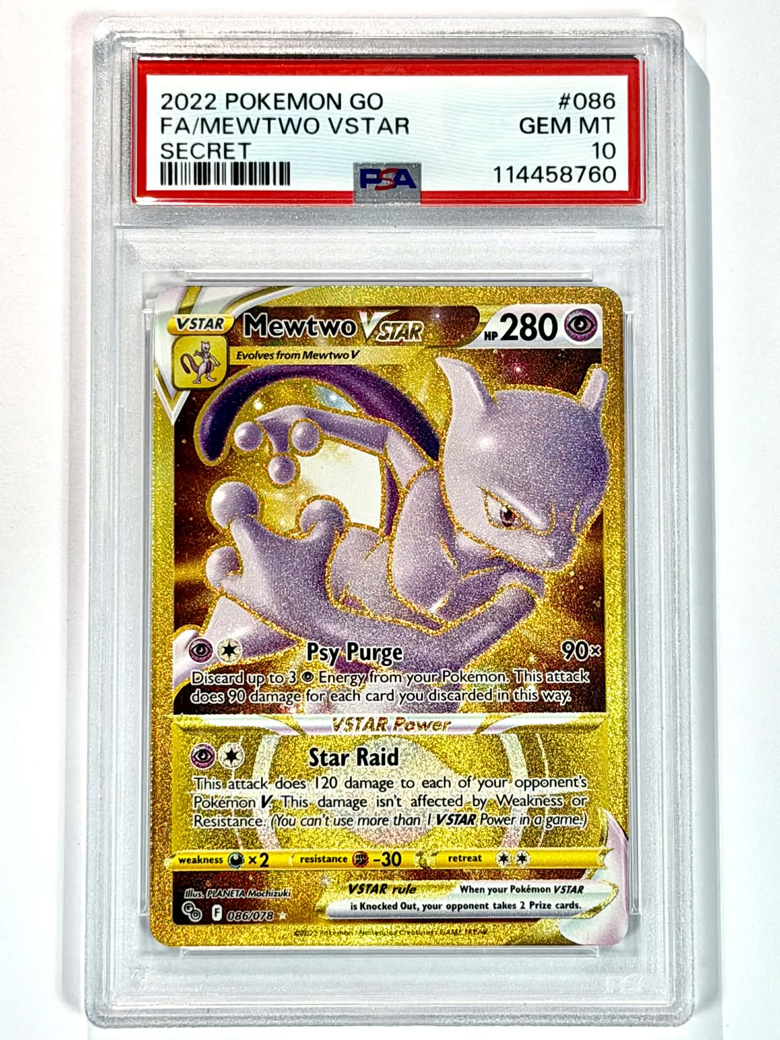 2022 Pokemon Go FA/Mewtwo VSTAR Secret #086 - PSA 10