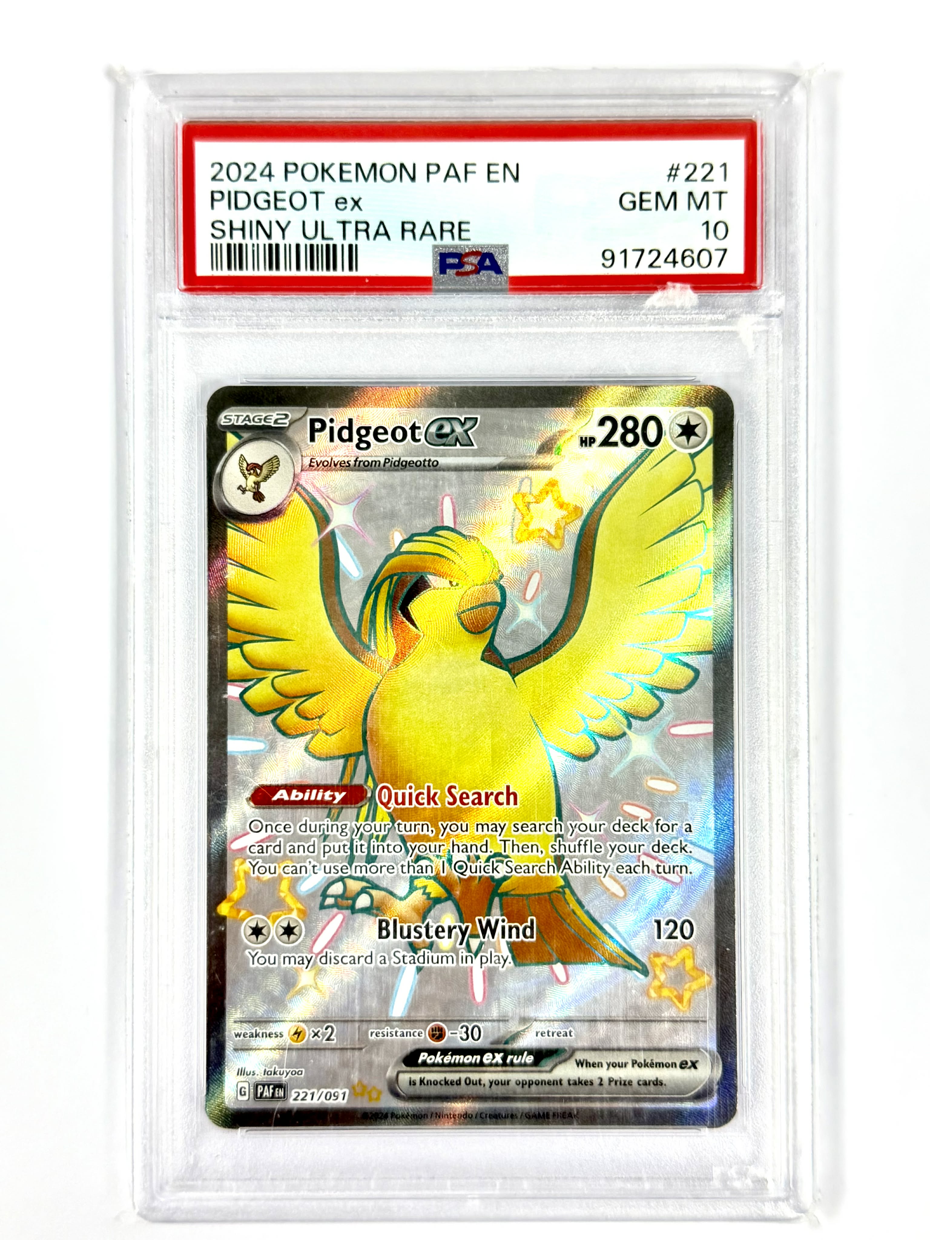 2024 Pokemon PAF EN Pidgeot ex Shiny Ultra Rare #221 - PSA 10