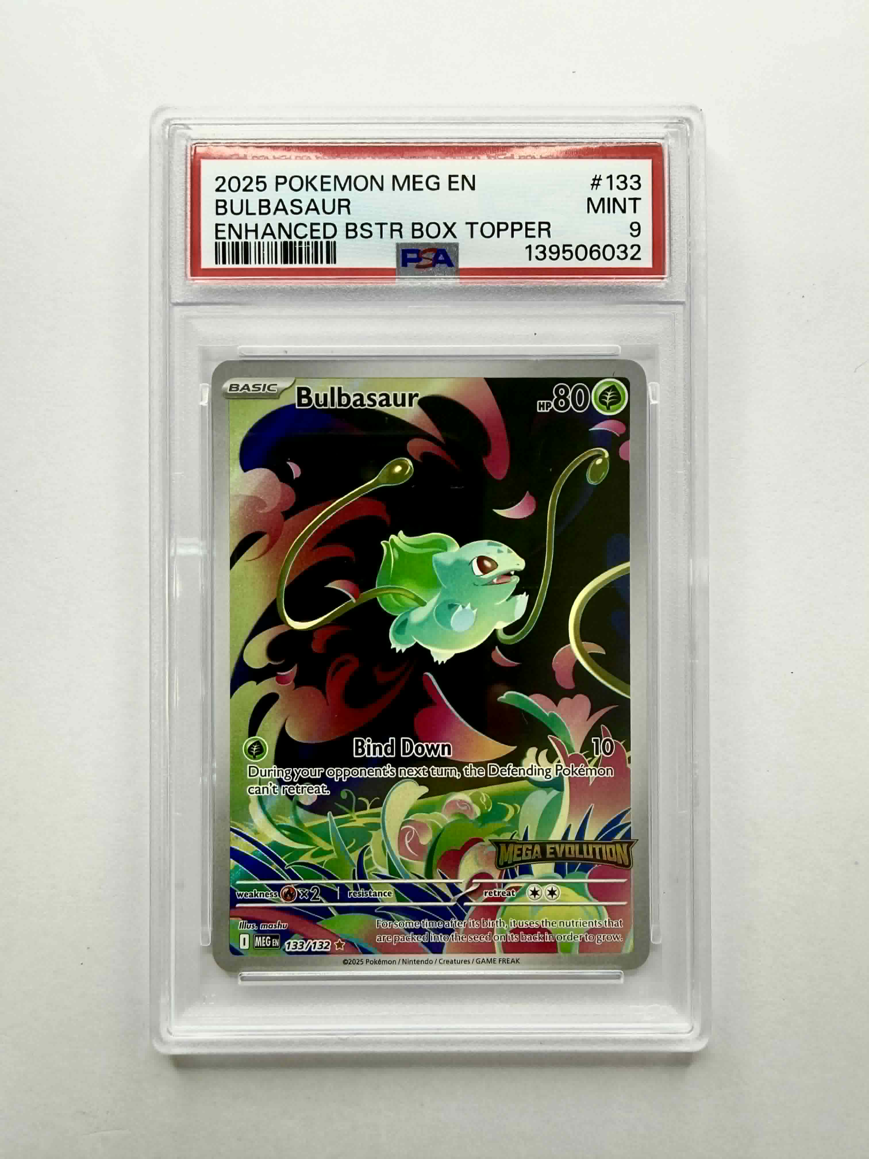 2025 Pokemon MEG EN Bulbasaur Enhanced BSTR Box Topper #133 - PSA 9