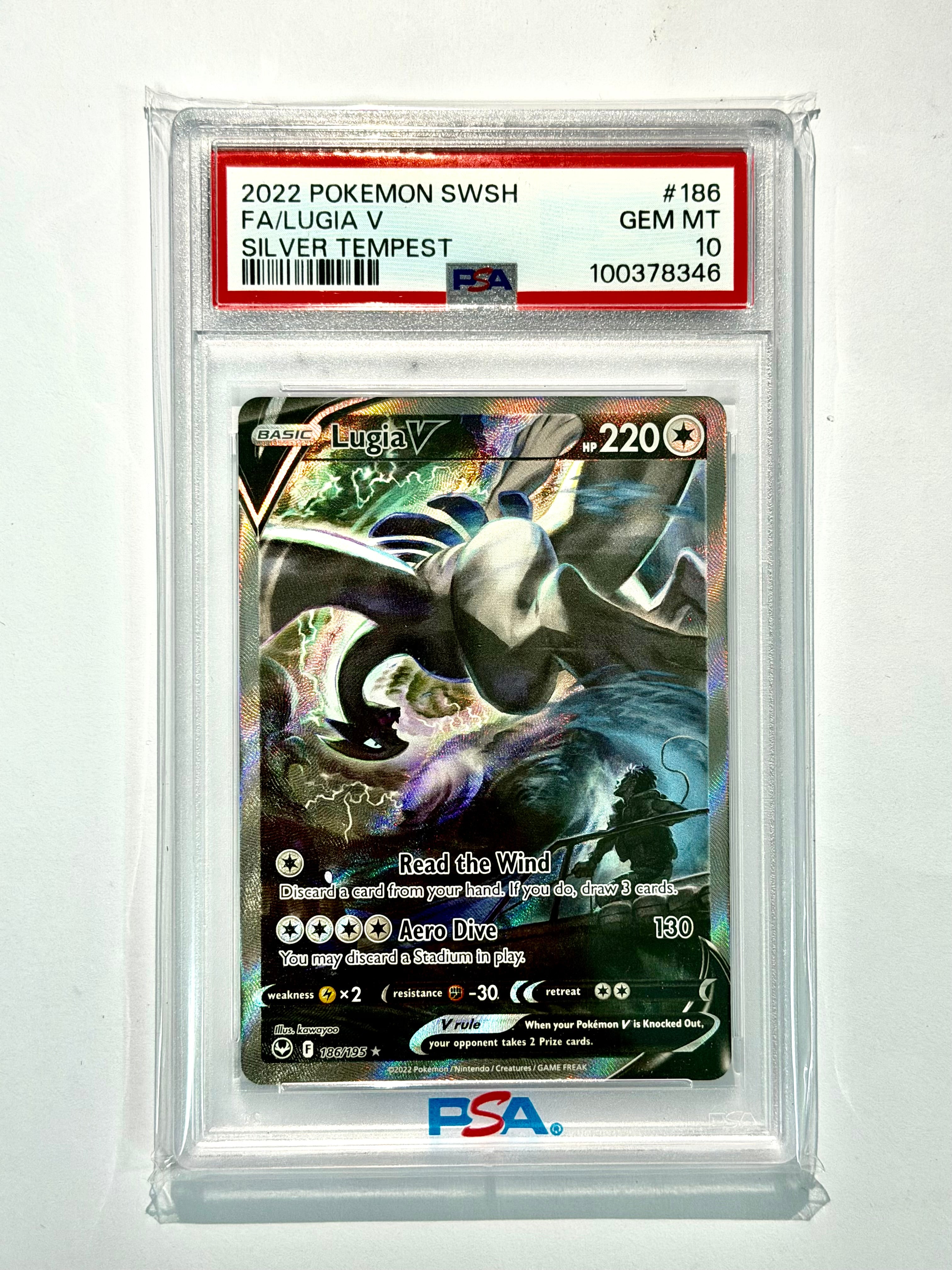 2022 Pokemon SWSH FA/Lugia V Silver Tempest #186 - PSA 10