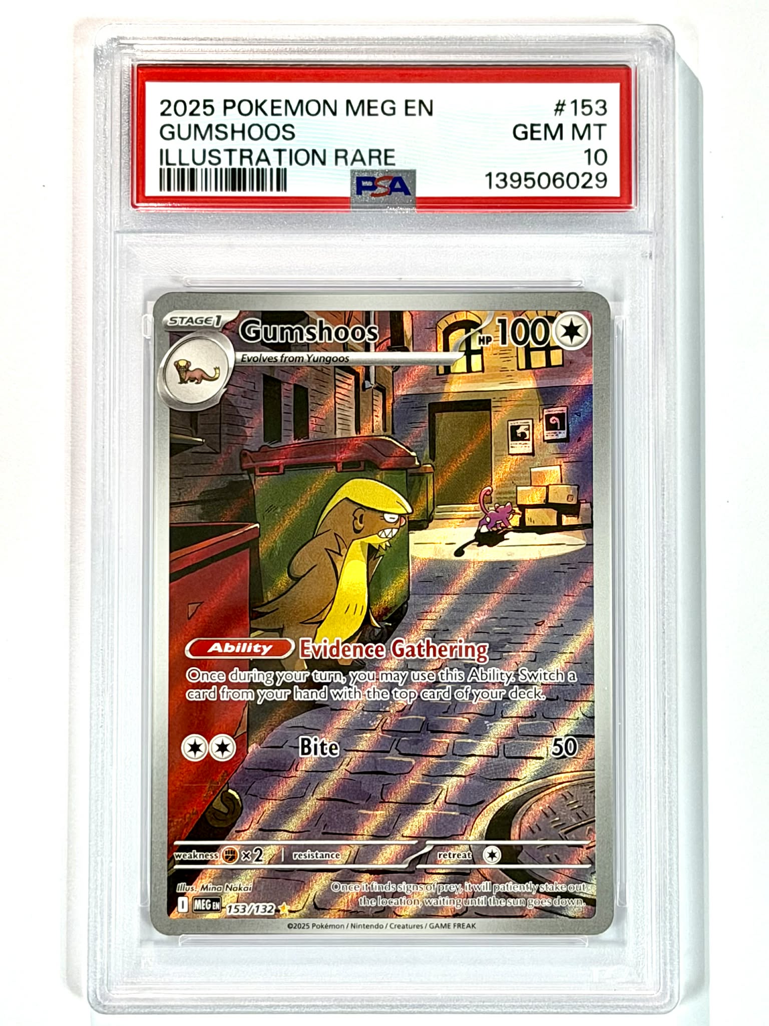 2025 Pokemon MEG EN Gumshoos Illustration Rare #153 - PSA 10