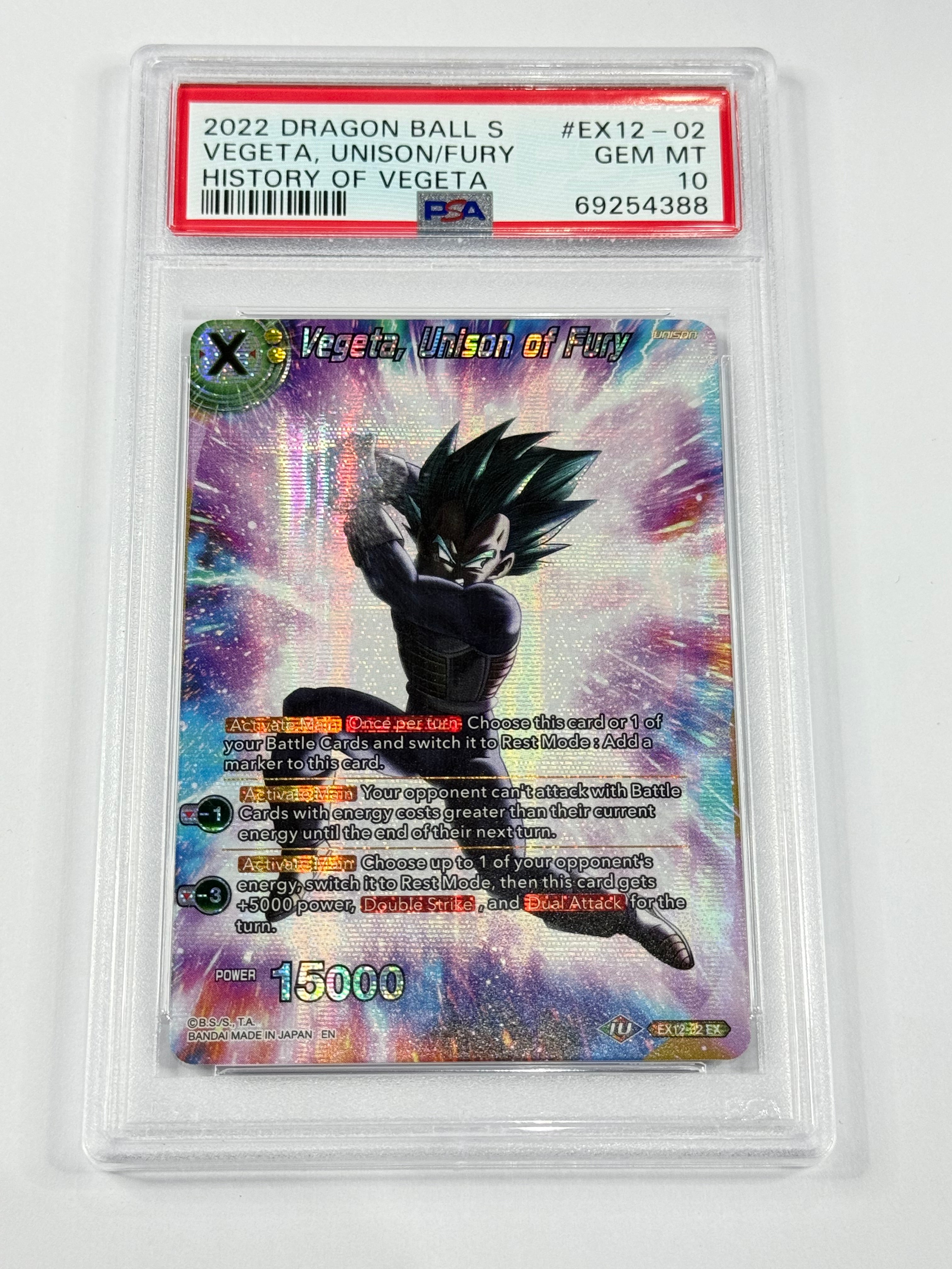 2022 DRAGON BALL S VEGETA, UNISON/FURY HISTORY OF VEGETA #EX12-02 PSA 10