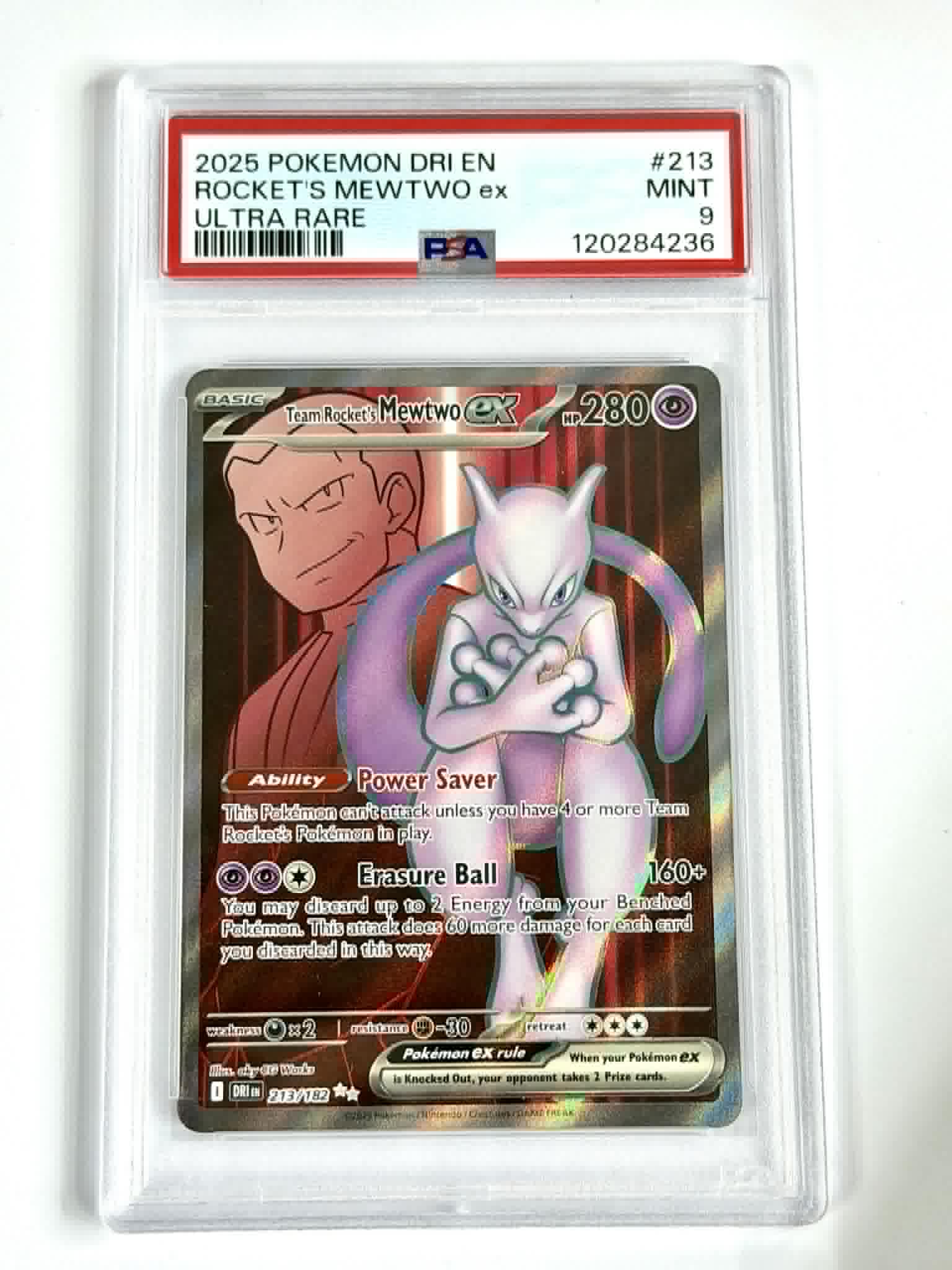 2025 Pokemon DRI EN Rocket's Mewtwo EX Ultra Rare #213 - PSA 9