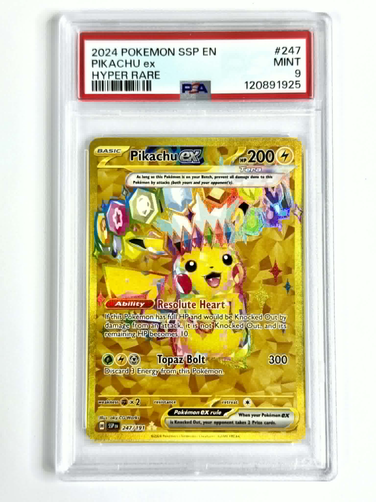 2024 Pokemon SSP EN Pikachu EX Hyper Rare #247 - PSA 9