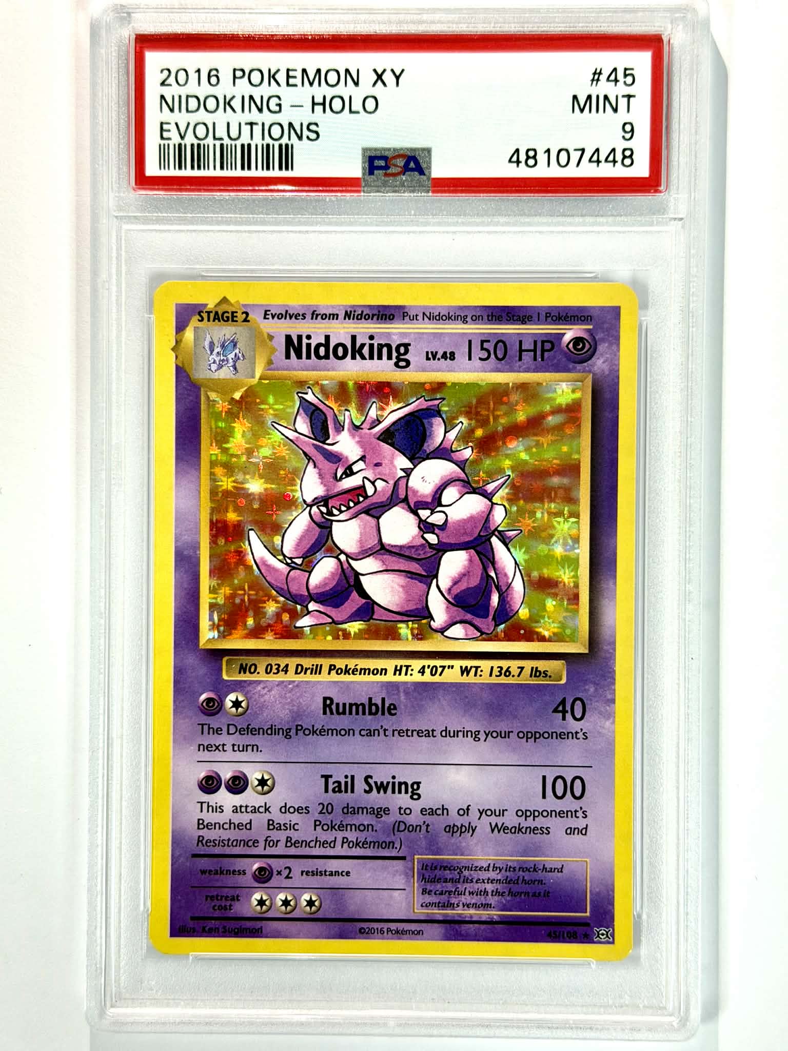 2016 Pokemon XY Nidoking - Holo Evolutions #45 - PSA 9