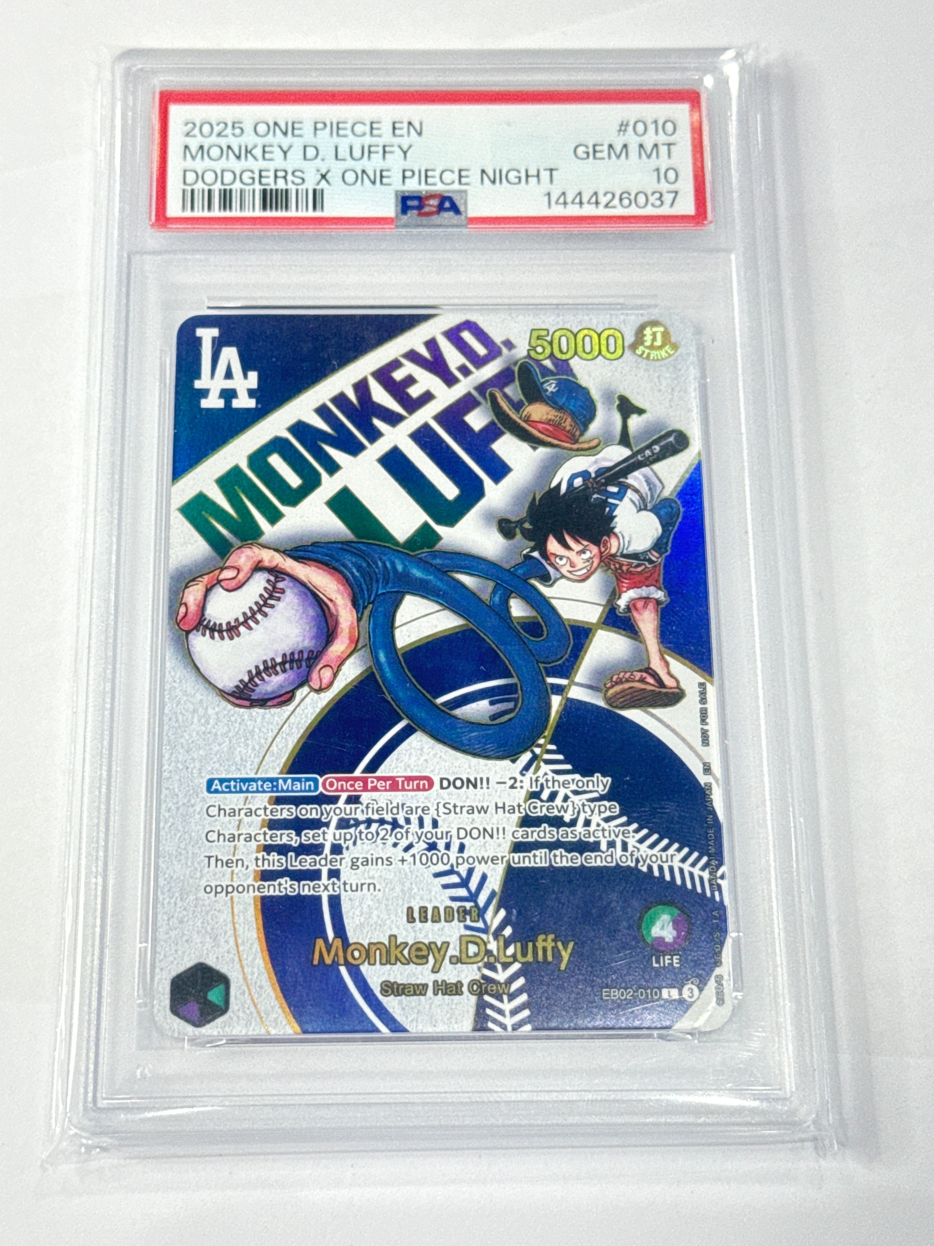 2025 ONE PIECE EN
MONKEY D. LUFFY
DODGERS X ONE PIECE NIGHT #010 PSA 10