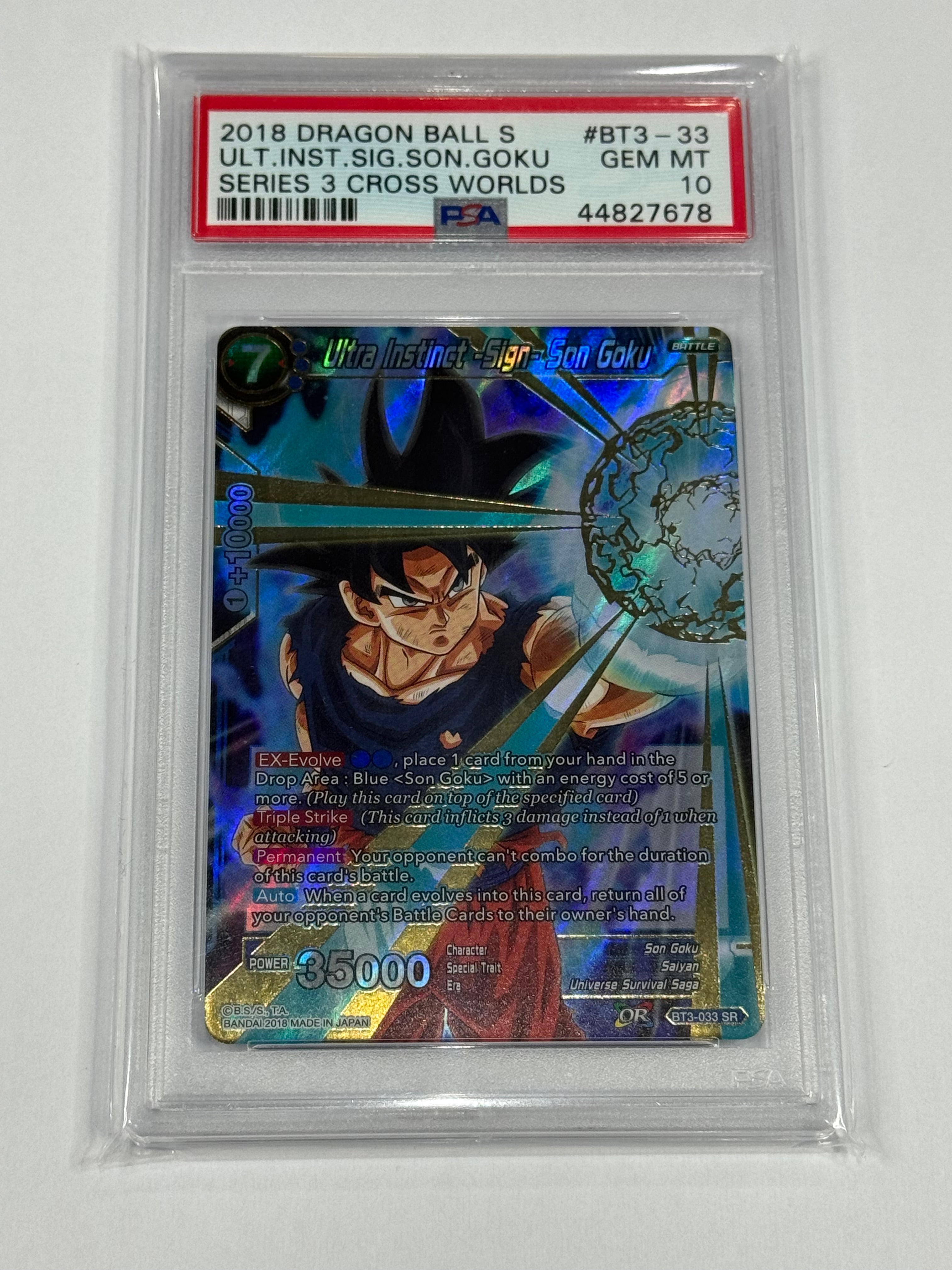 2018 DRAGON BALL S ULT.INST.SIG.SON.GOKU
SERIES 3 CROSS WORLDS #BT3-33 PSA 10