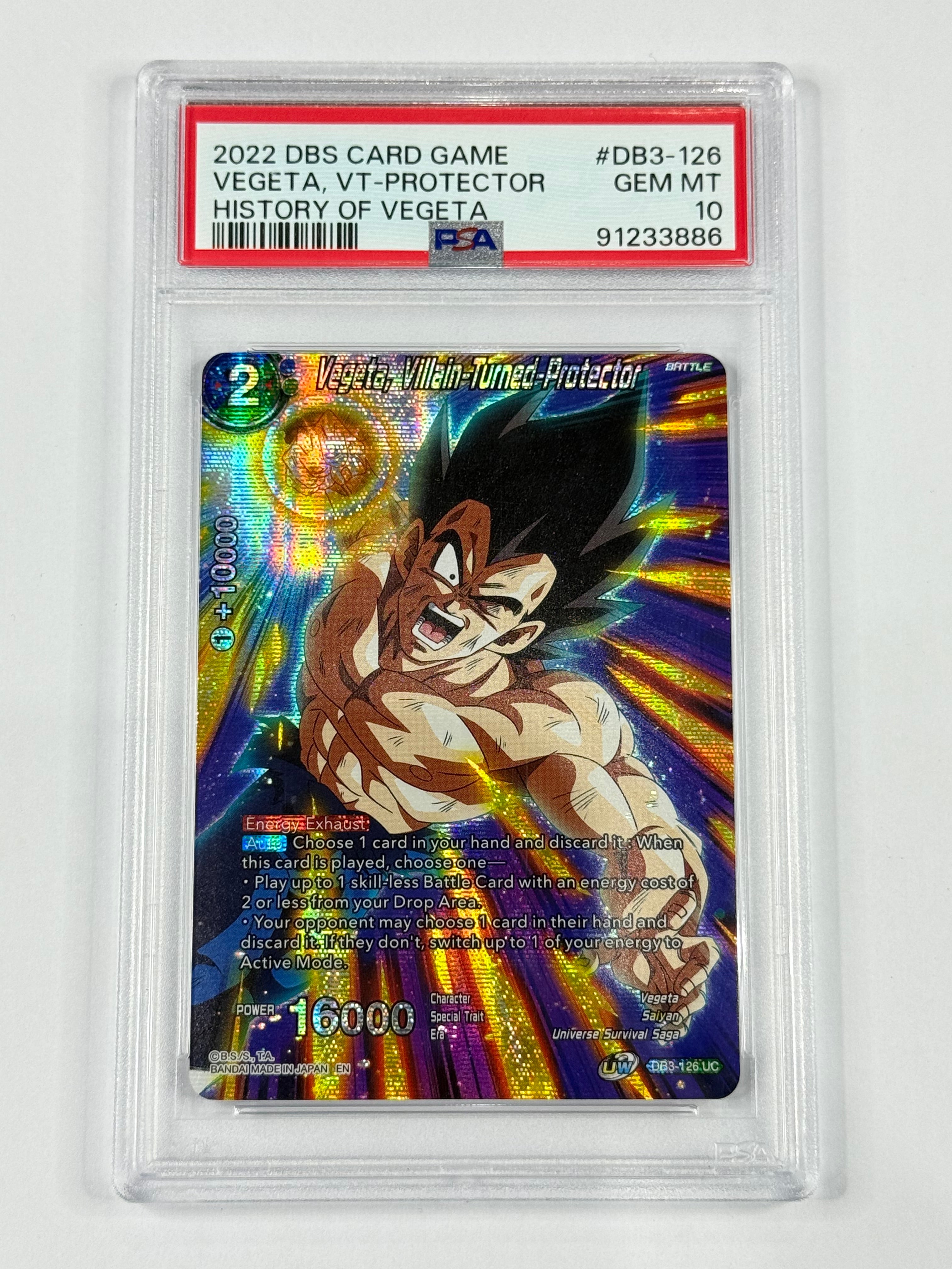 2022 DBS CARD GAME VEGETA, VT-PROTECTOR HISTORY OF VEGETA #DB3-126 PSA 10