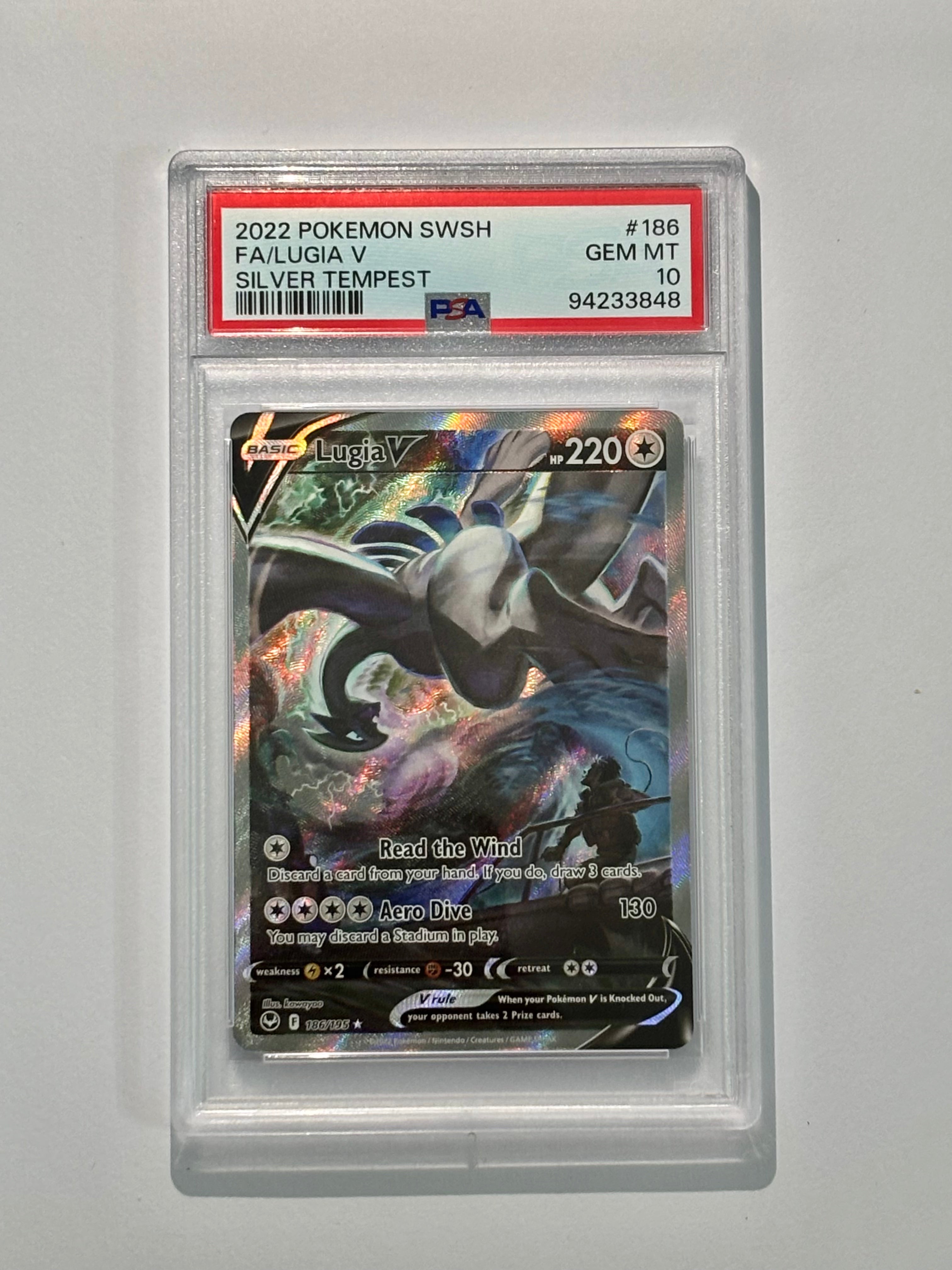 2022 POKEMON SWSH FA/LUGIA V SILVER TEMPEST #186 - PSA 10
