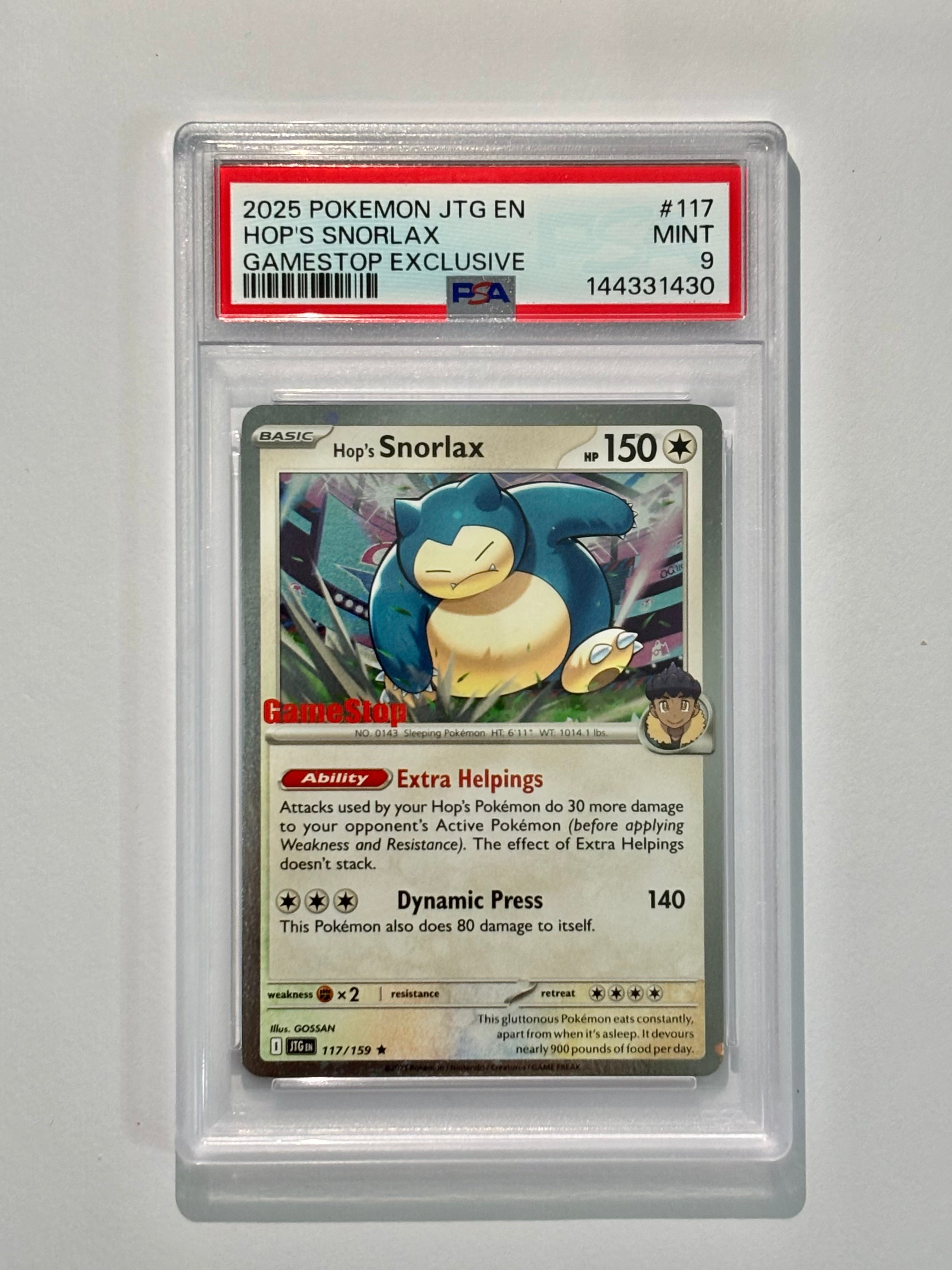 2025 POKEMON JTG EN HOP'S SNORLAX GAMESTOP EXCLUSIVE #117 - PSA 9