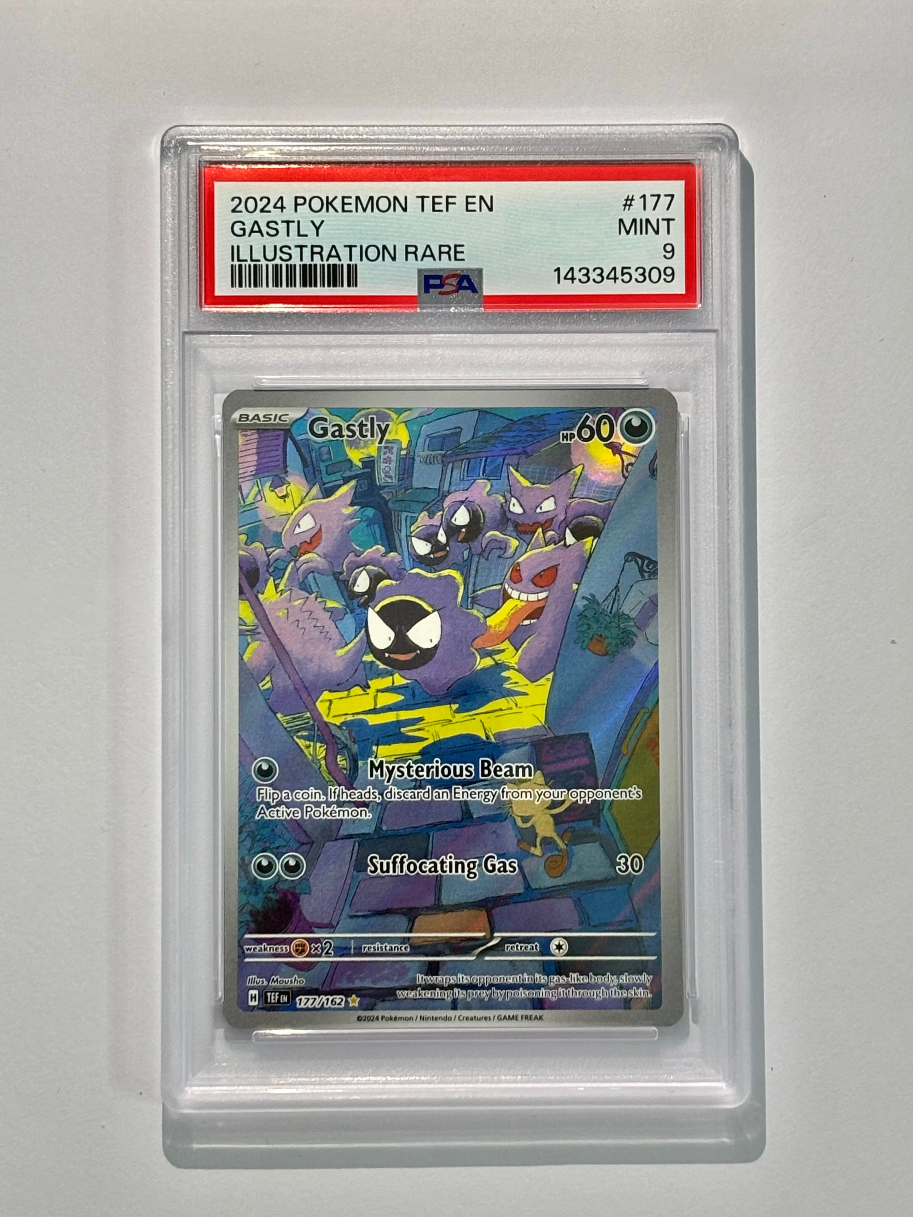 2024 POKEMON TEF EN GASTLY ILLUSTRATION RARE #177 -PSA 9