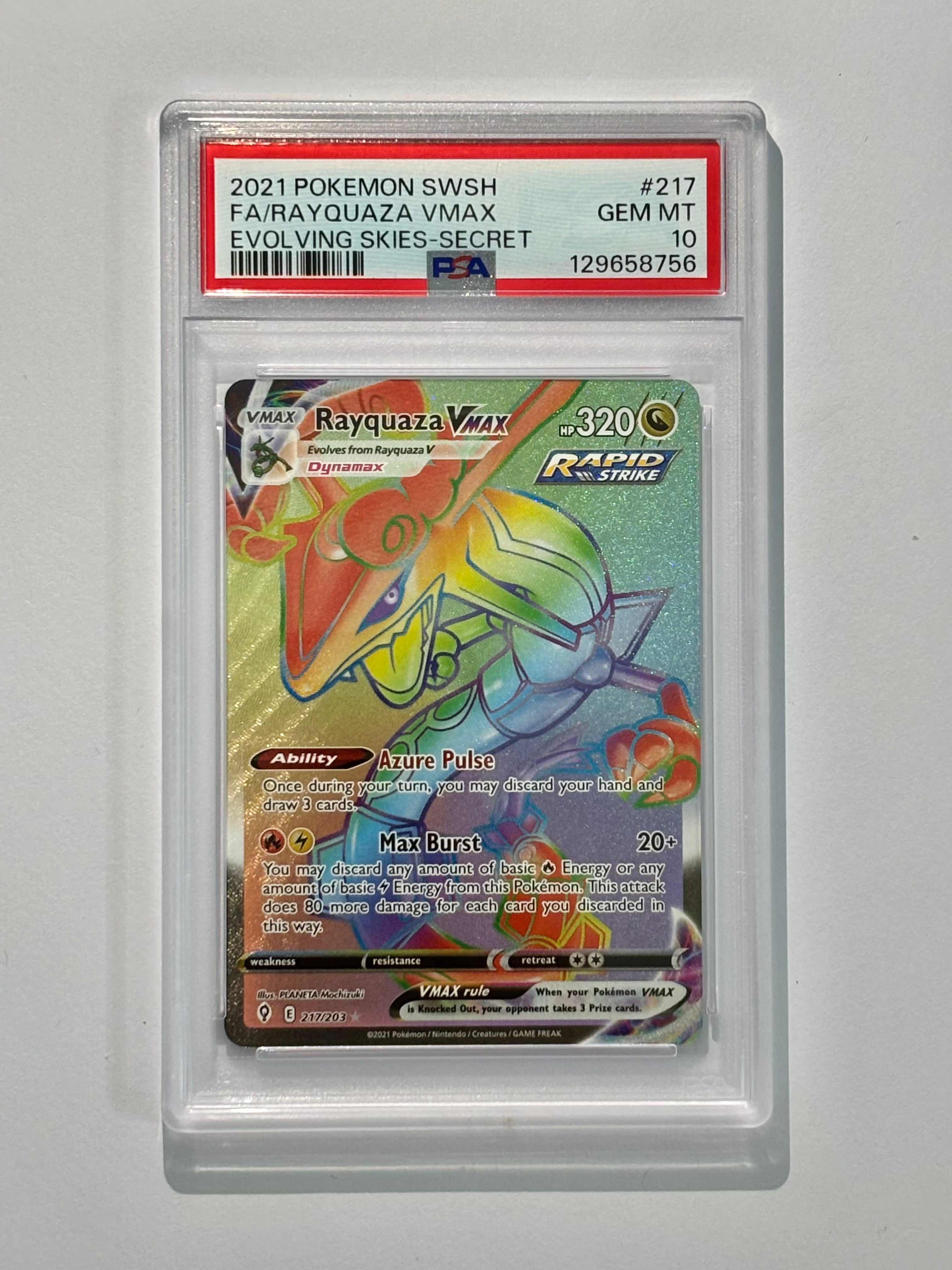 2021 POKEMON SWSH FA/RAYQUAZA VMAX EVOLVING SKIES-SECRET #217 - PSA 10