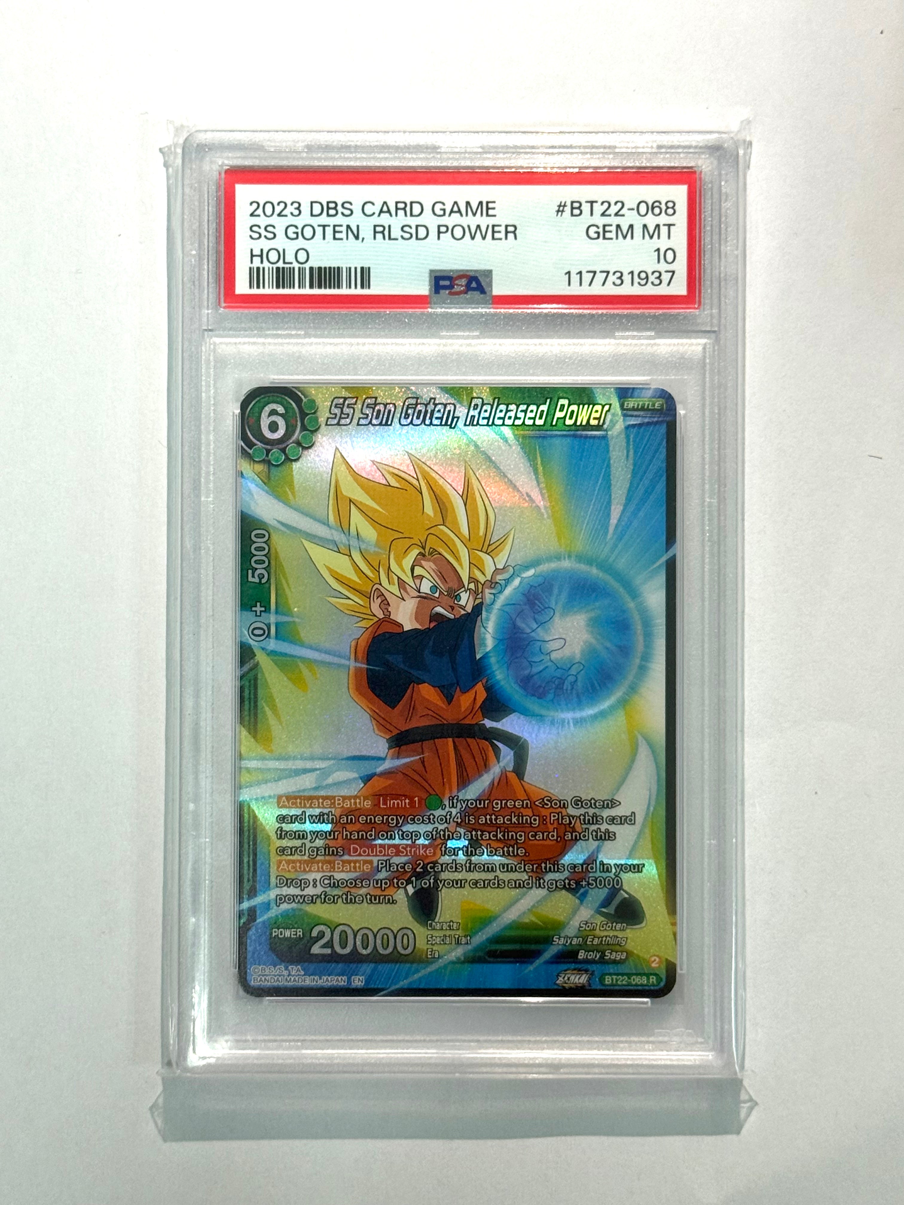 2023 DBS CARD GAME SS GOTEN, RLSD POWER HOLO #BT22-068 PSA 10