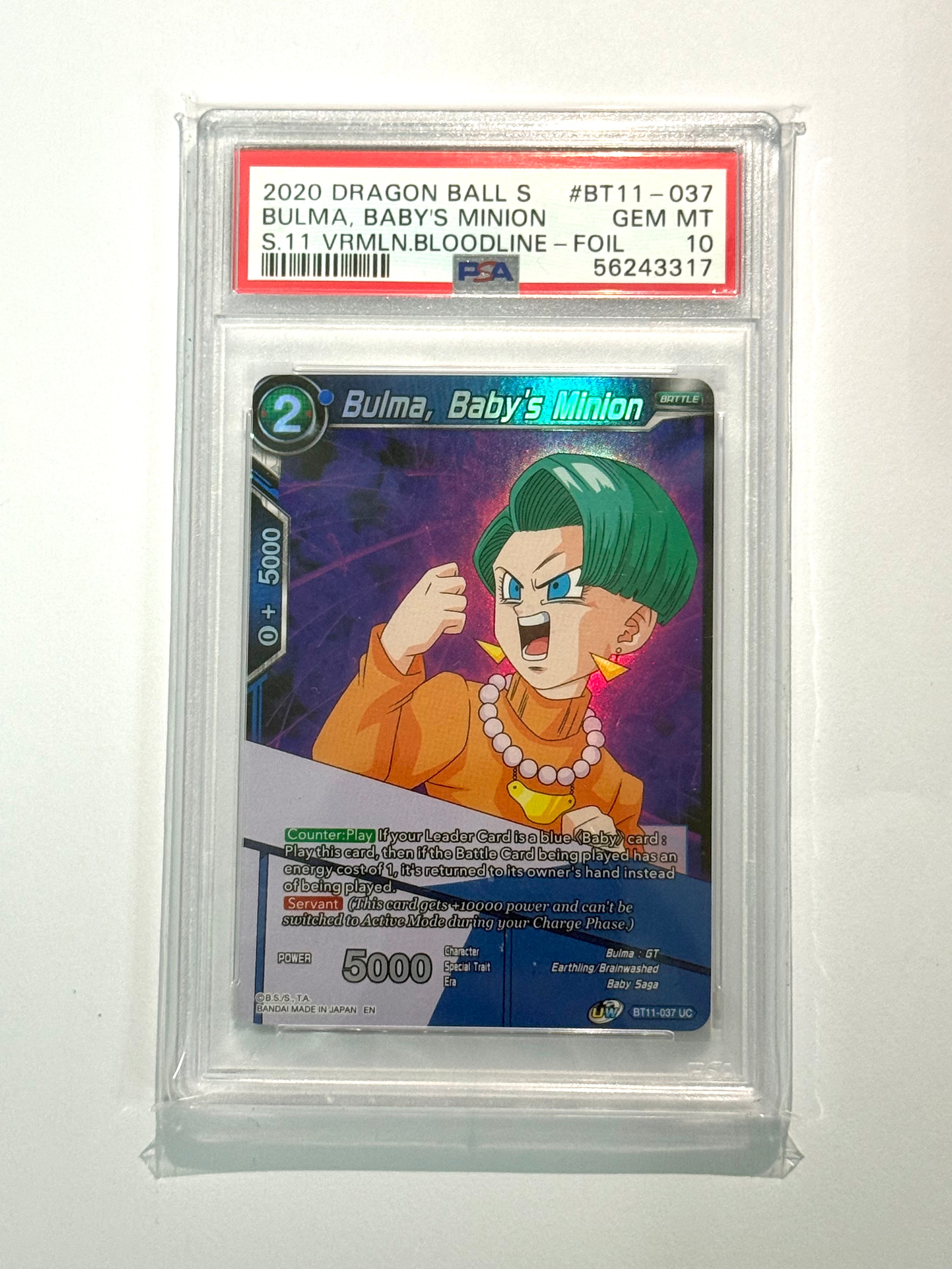2020 DRAGON BALL S BULMA, BABY'S MINION S.11 VRMLN.BLOODLINE-FOIL #BT11-037 PSA 10