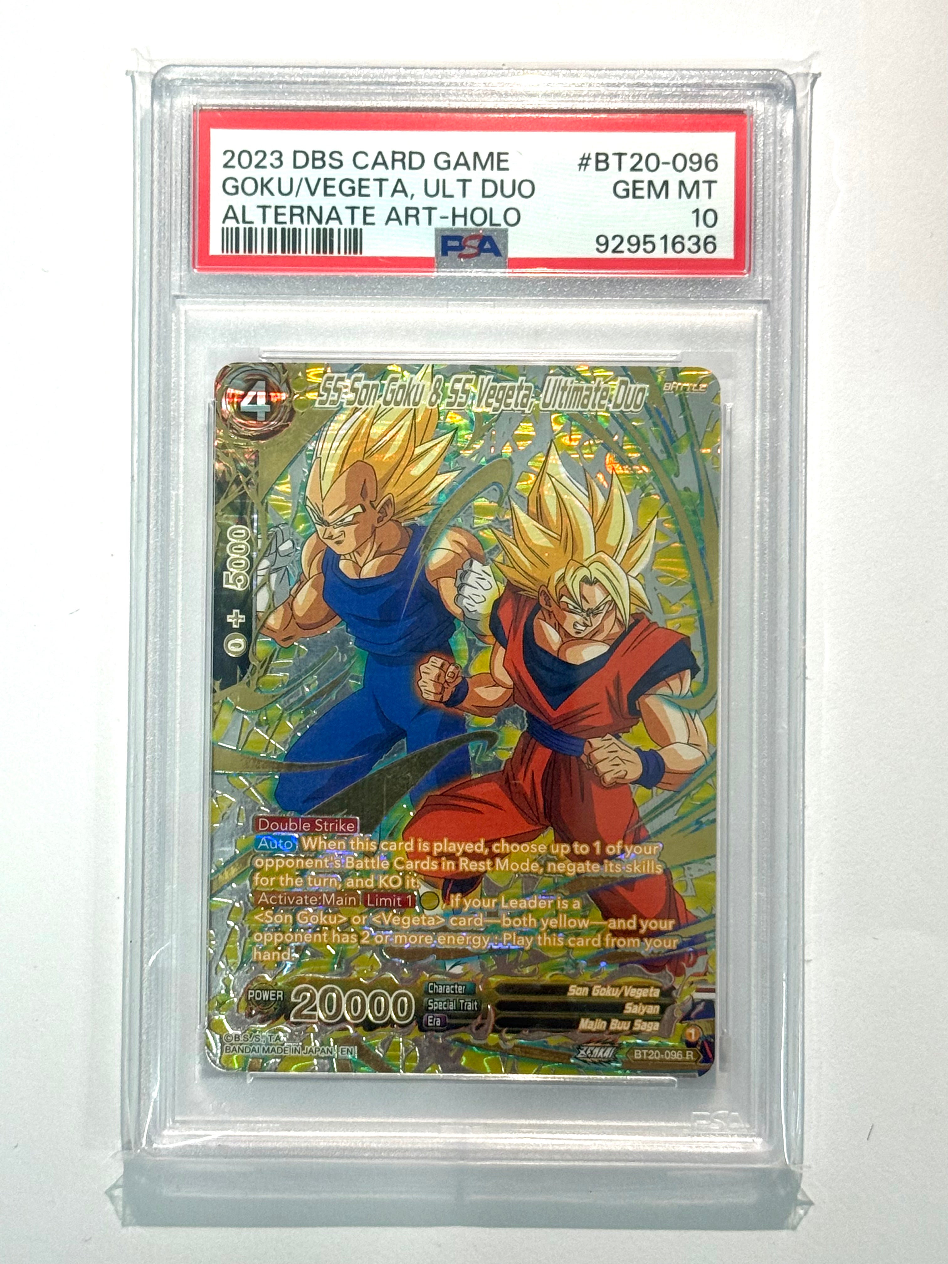 2023 DBS CARD GAME GOKU/VEGETA,ULT DUO ALTERNATE ART-HOLO #BT20-096 PSA 10
