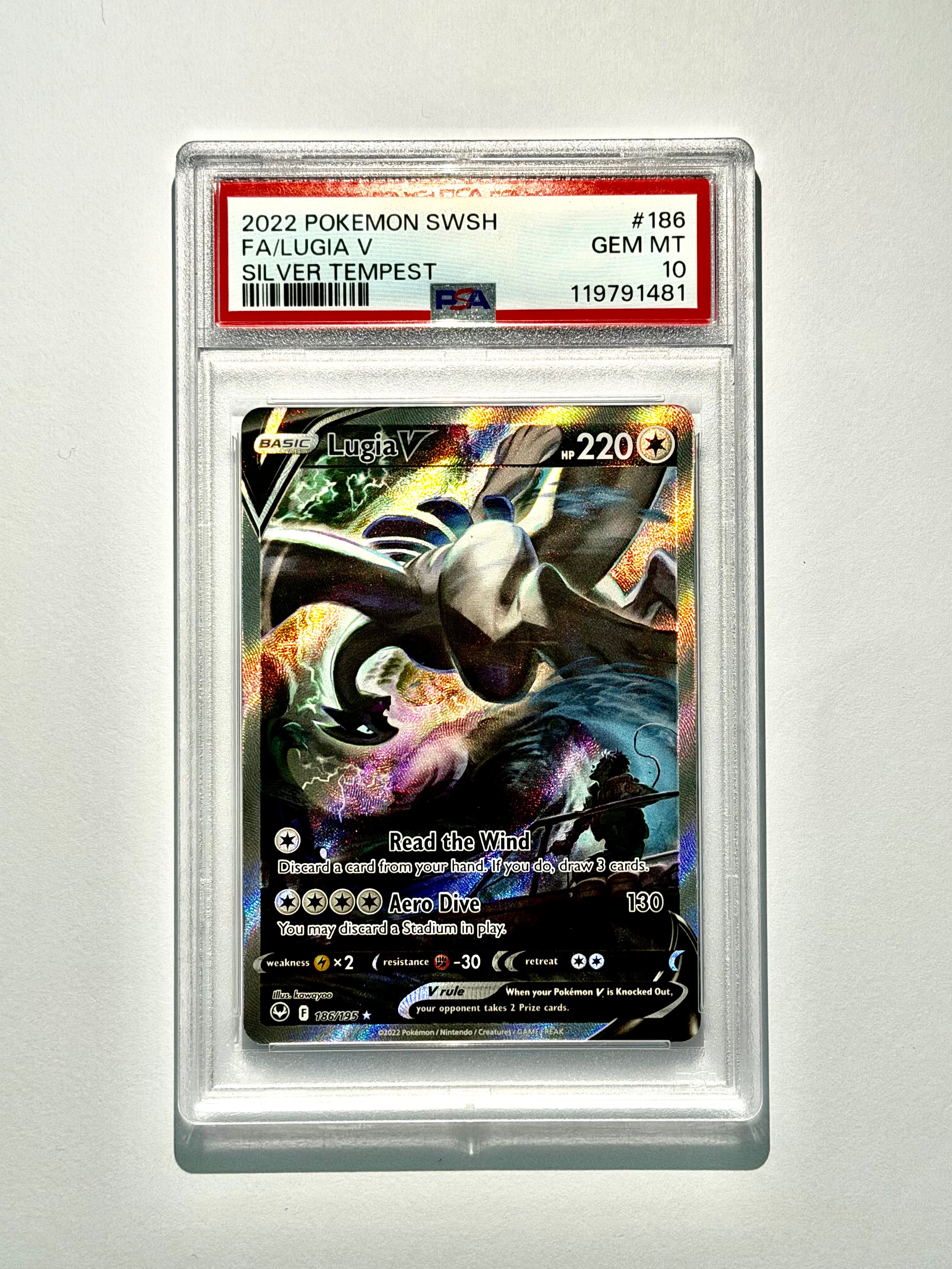 2022 Pokemon SWSH FA/Lugia V Silver Tempest #186 - PSA 10