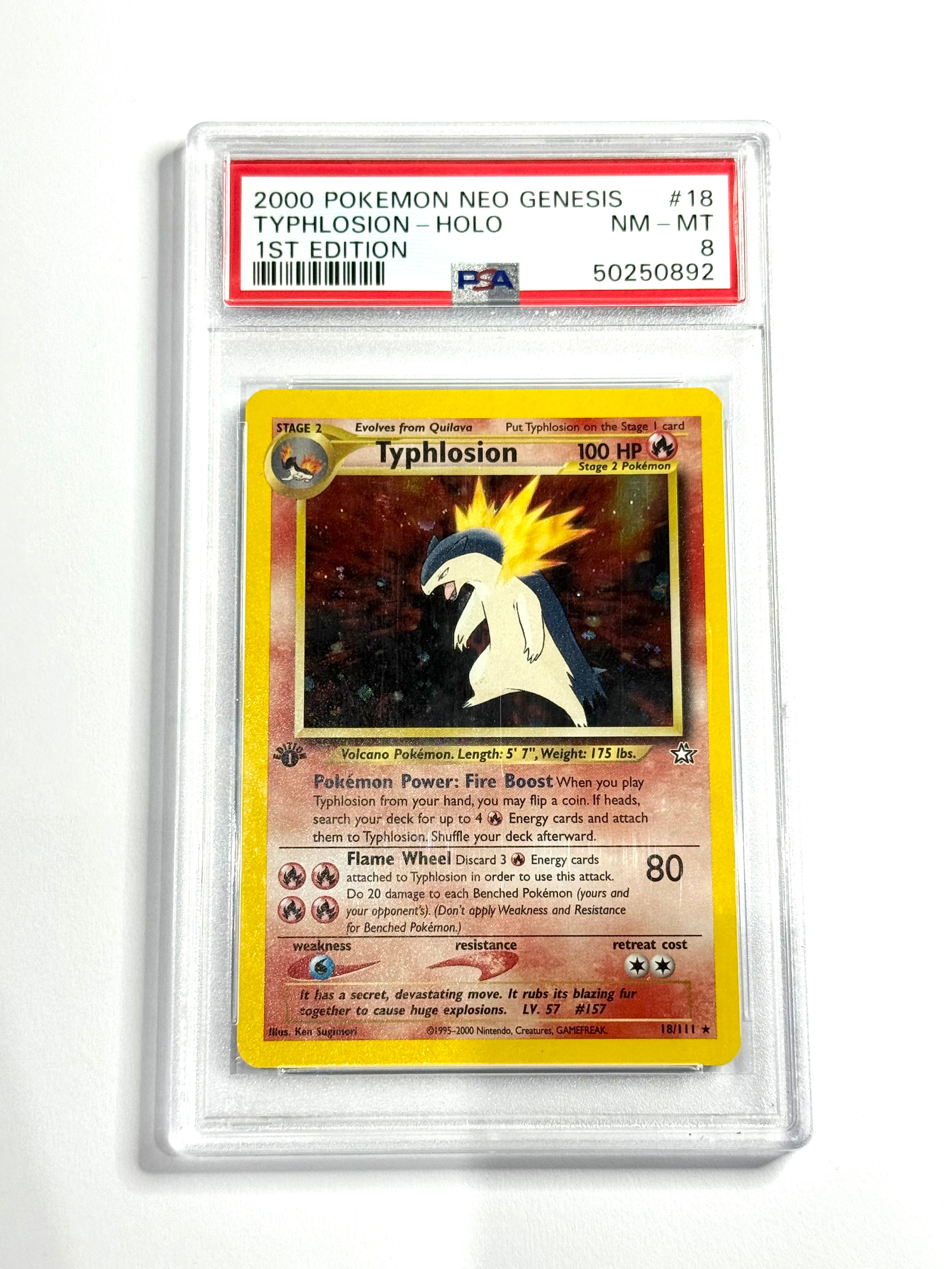 2000 Pokemon Neo Genesis Typhlosion - Holo 1st Edition #18 - PSA 8