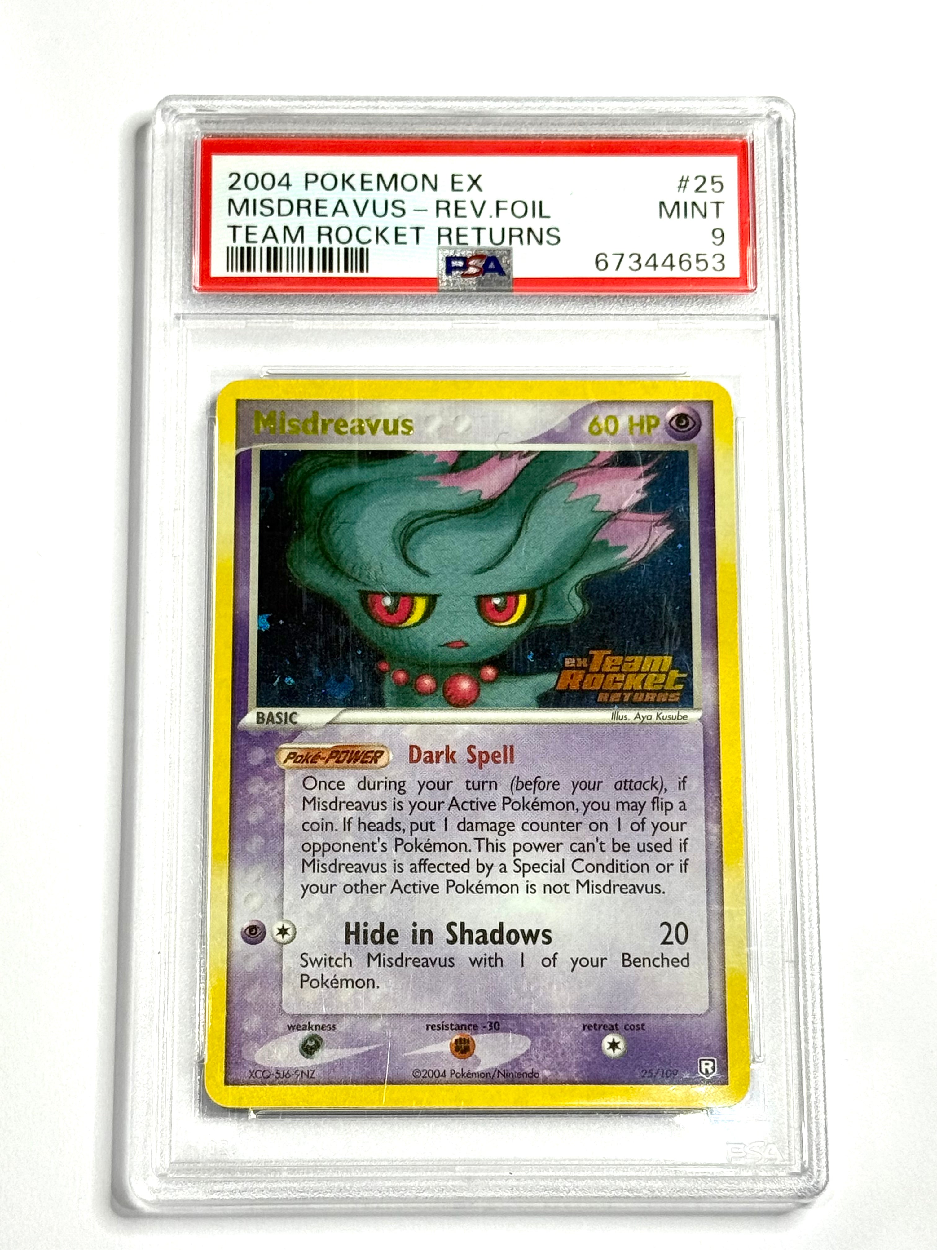 2004 Pokemon EX Misdreavus - Rev.Foil Team Rocket Returns #25 - PSA 9