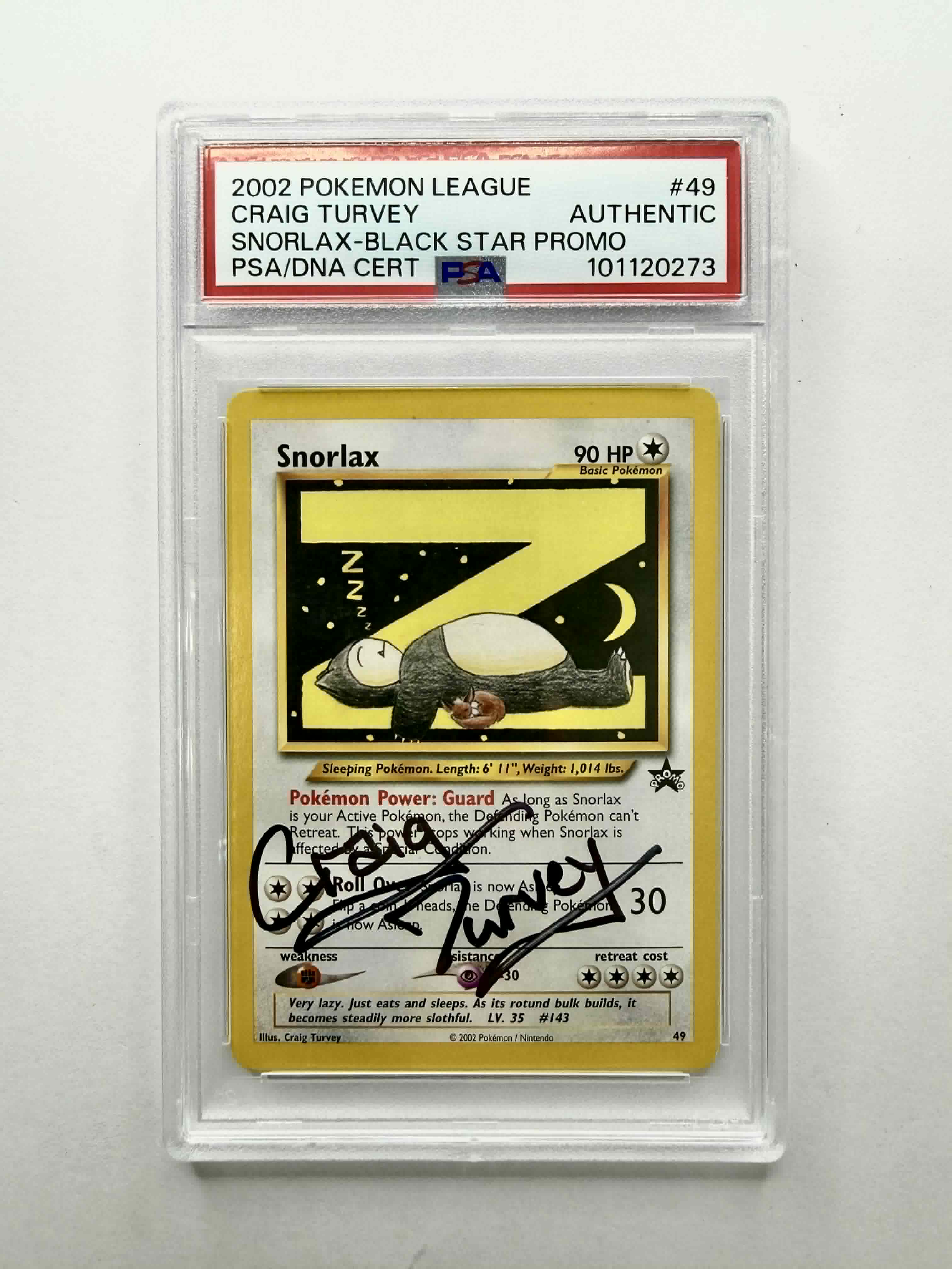 2002 Pokemon League Craig Turvey Snorlax - Black Star Promo PSA / DNA CERT #49 - AUTHENTIC
