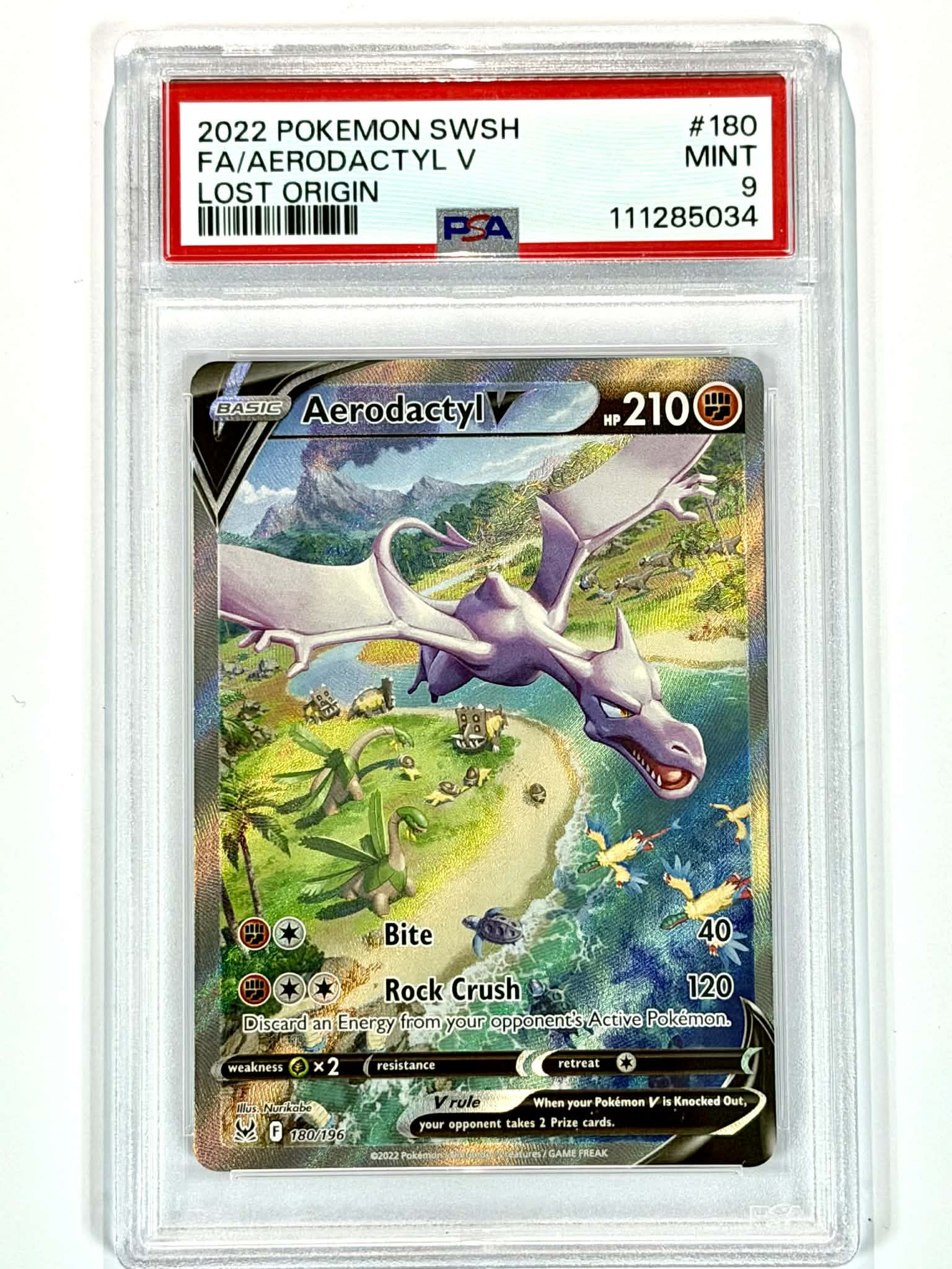 2022 Pokemon SWSH FA/Aerodactyl V Lost Origin #180 - PSA 9