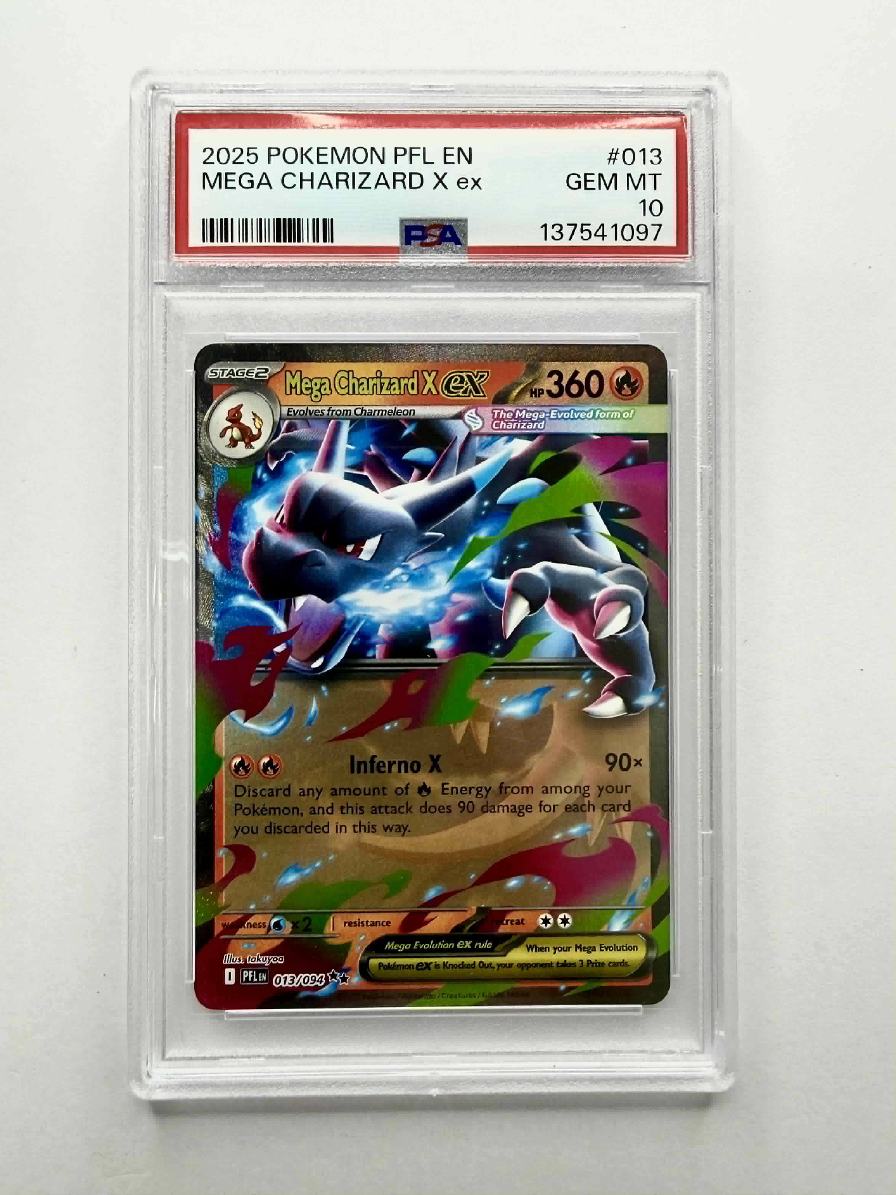 2025 Pokemon PFL EN Mega Charizard X EX #013 - PSA 10