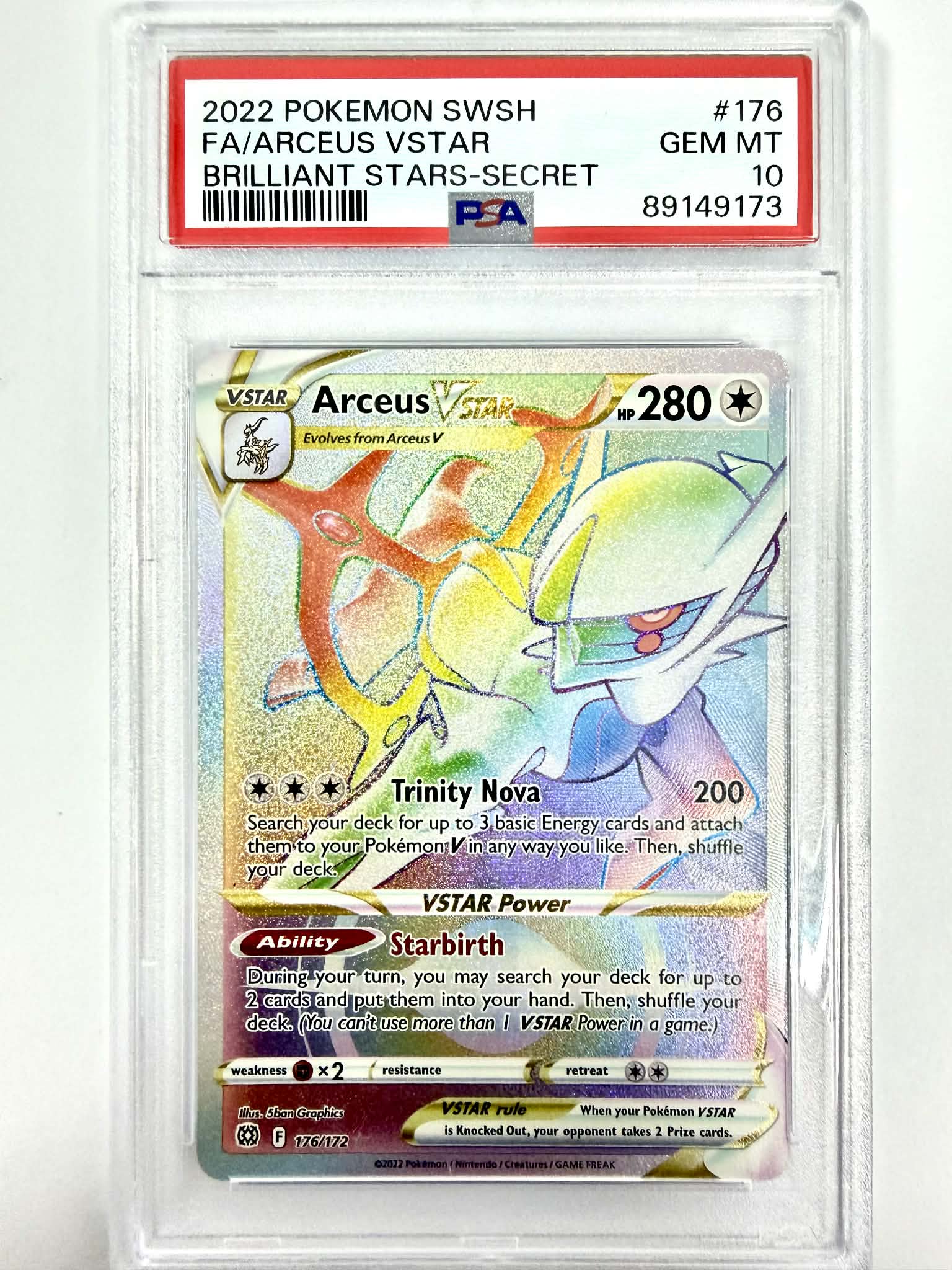 2022 Pokemon SWSH FA/Arceus VSTAR Brilliant Stars - Secret #176 - PSA 10