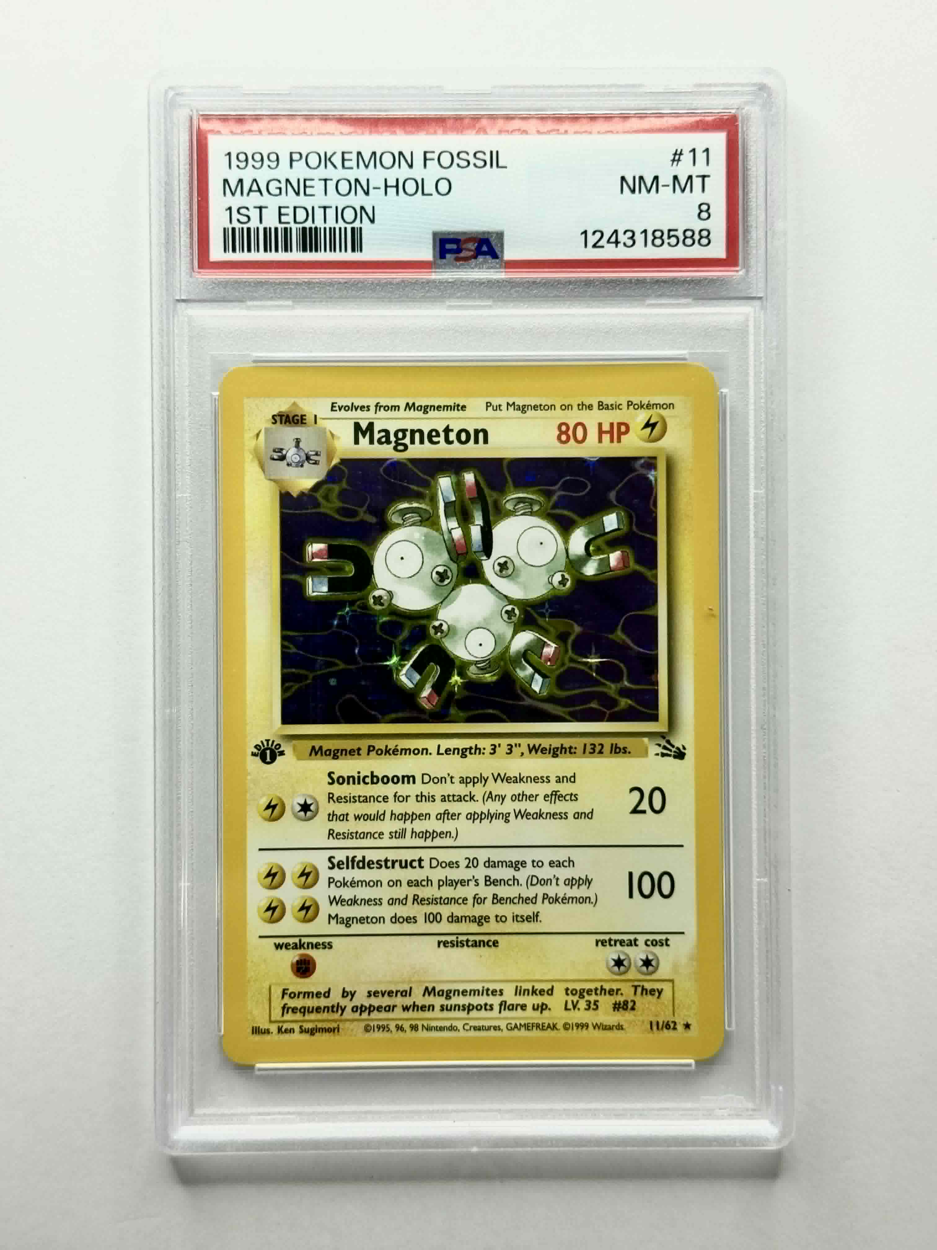1999 Pokemon Fossil Magneton - Holo 1st Edition # 11 - PSA 8