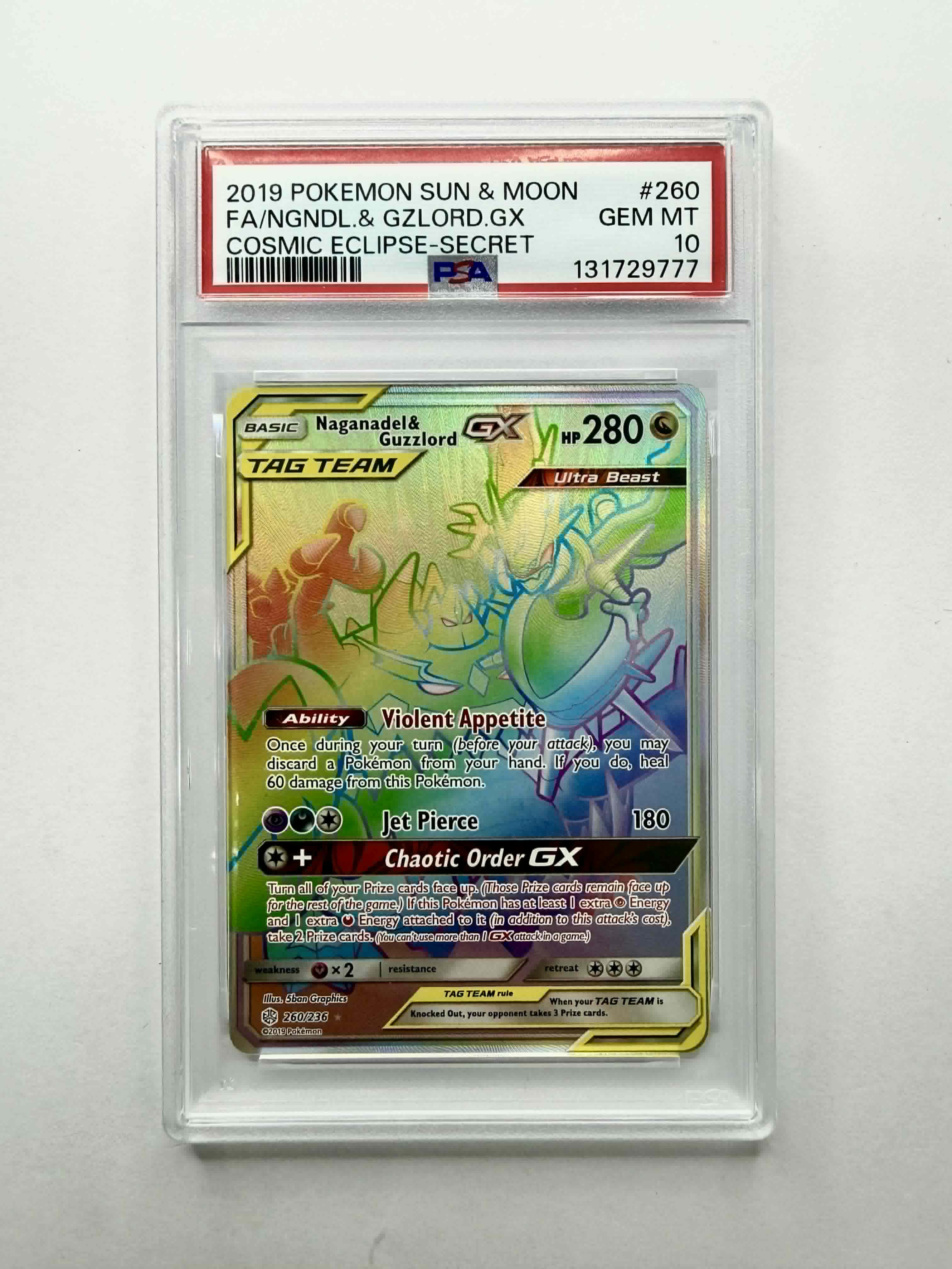 2019 Pokemon Sun & Moon FA/NGNDL .& GZLORD.GX Cosmic Eclipse - Secret #260 - PSA 10
