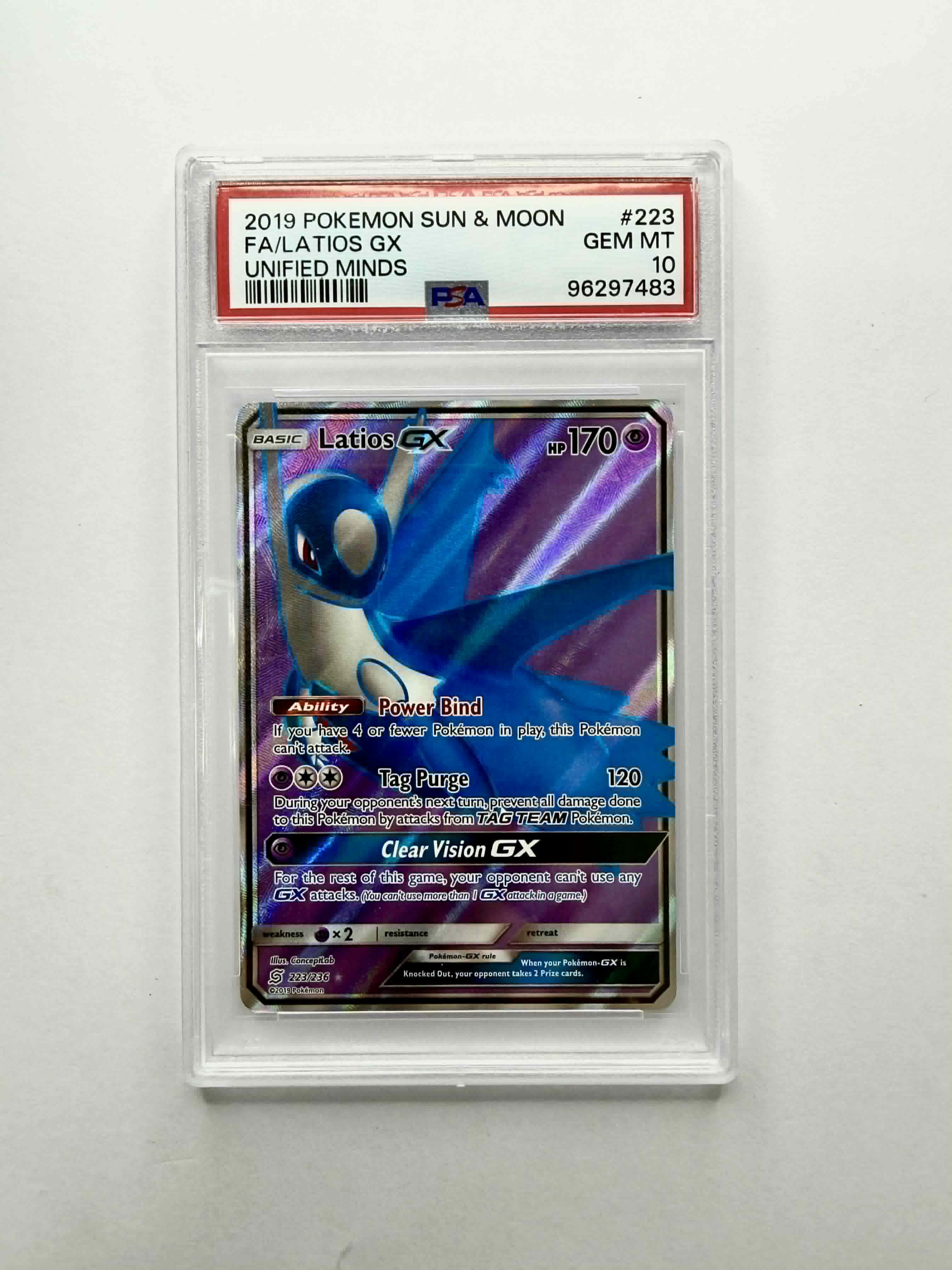 2019 Pokemon Sun & Moon FA/Latios GX Unified Minds #223 - PSA 10