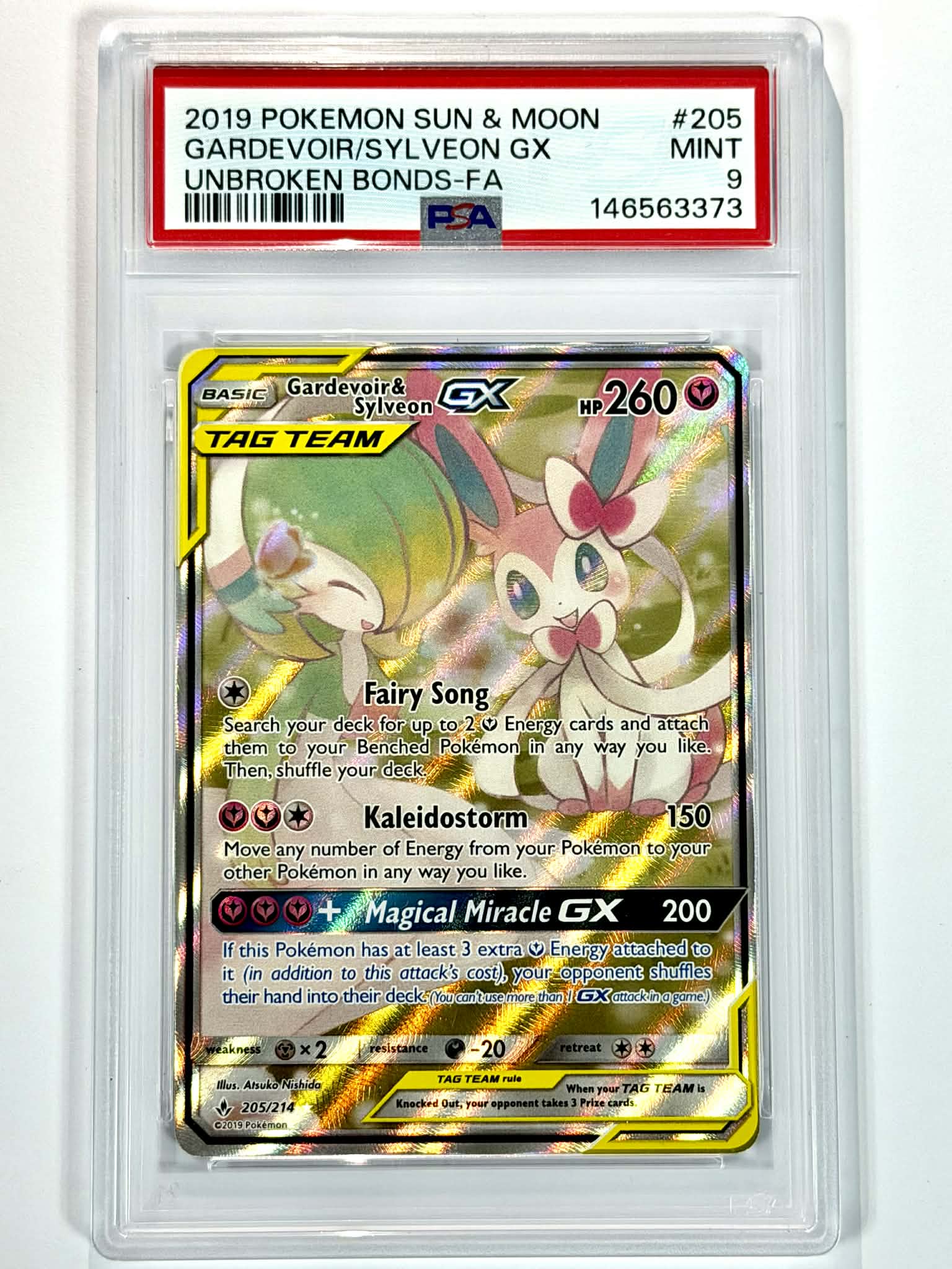 2019 Pokemon Sun & Moon Gardevoir/Sylveon GX Unbroken Bonds-FA #205 - PSA 9
