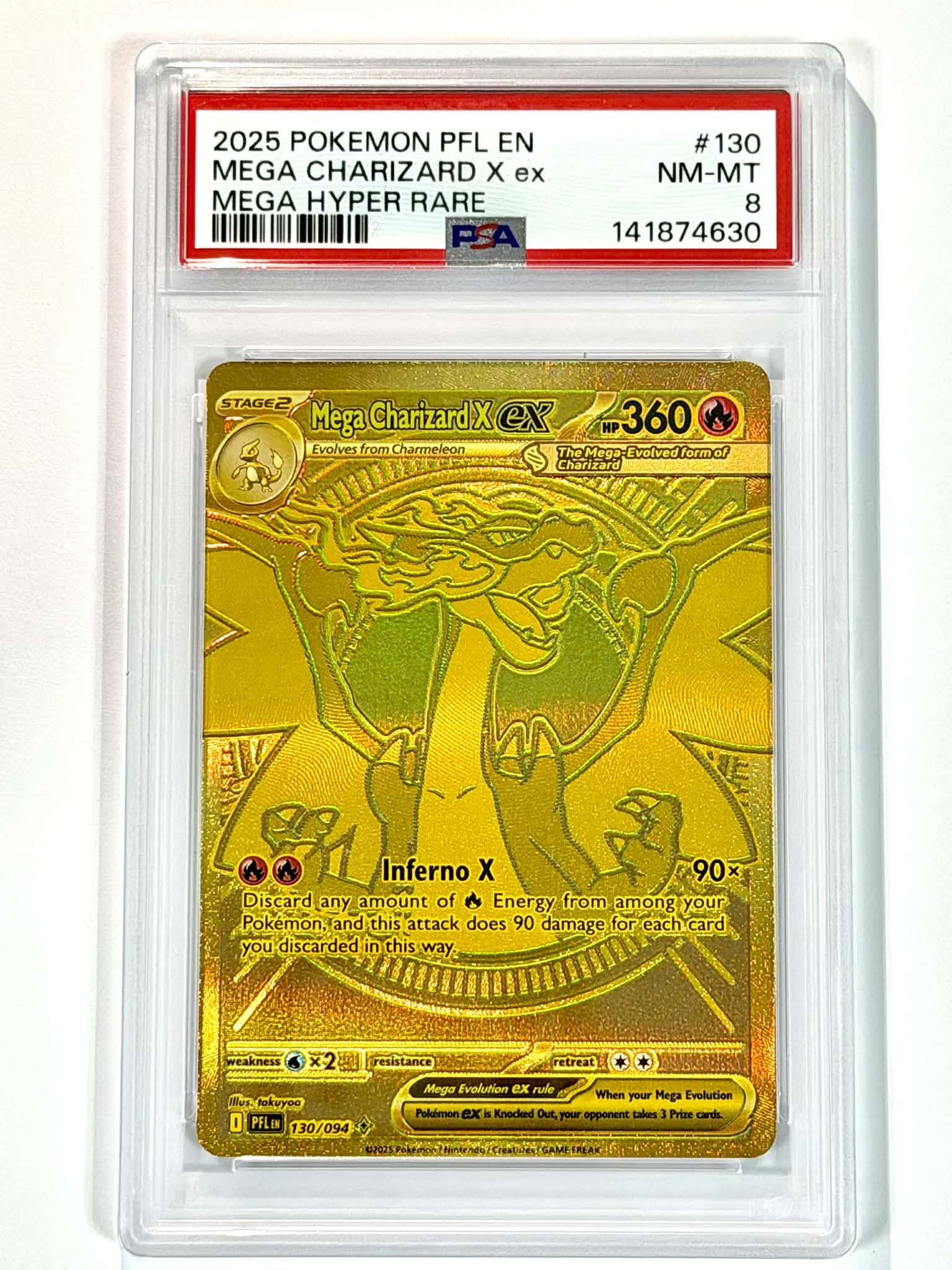 2025 Pokemon PFL EN Mega Charizard X EX Mega Hyper Rare #130 - PSA 8